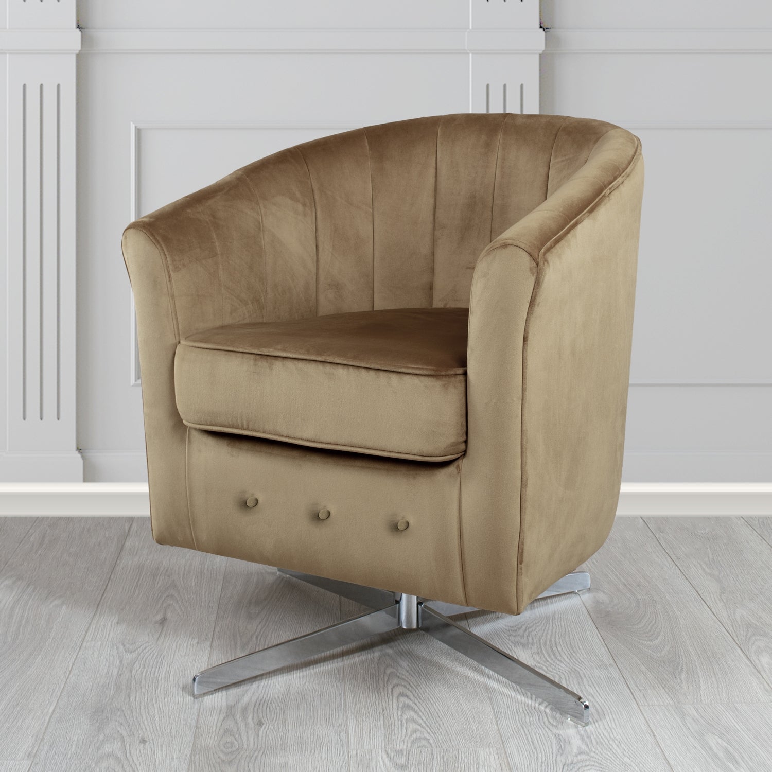 Doha Swivel Tub Chair in Monaco Plain Velvet Fabric