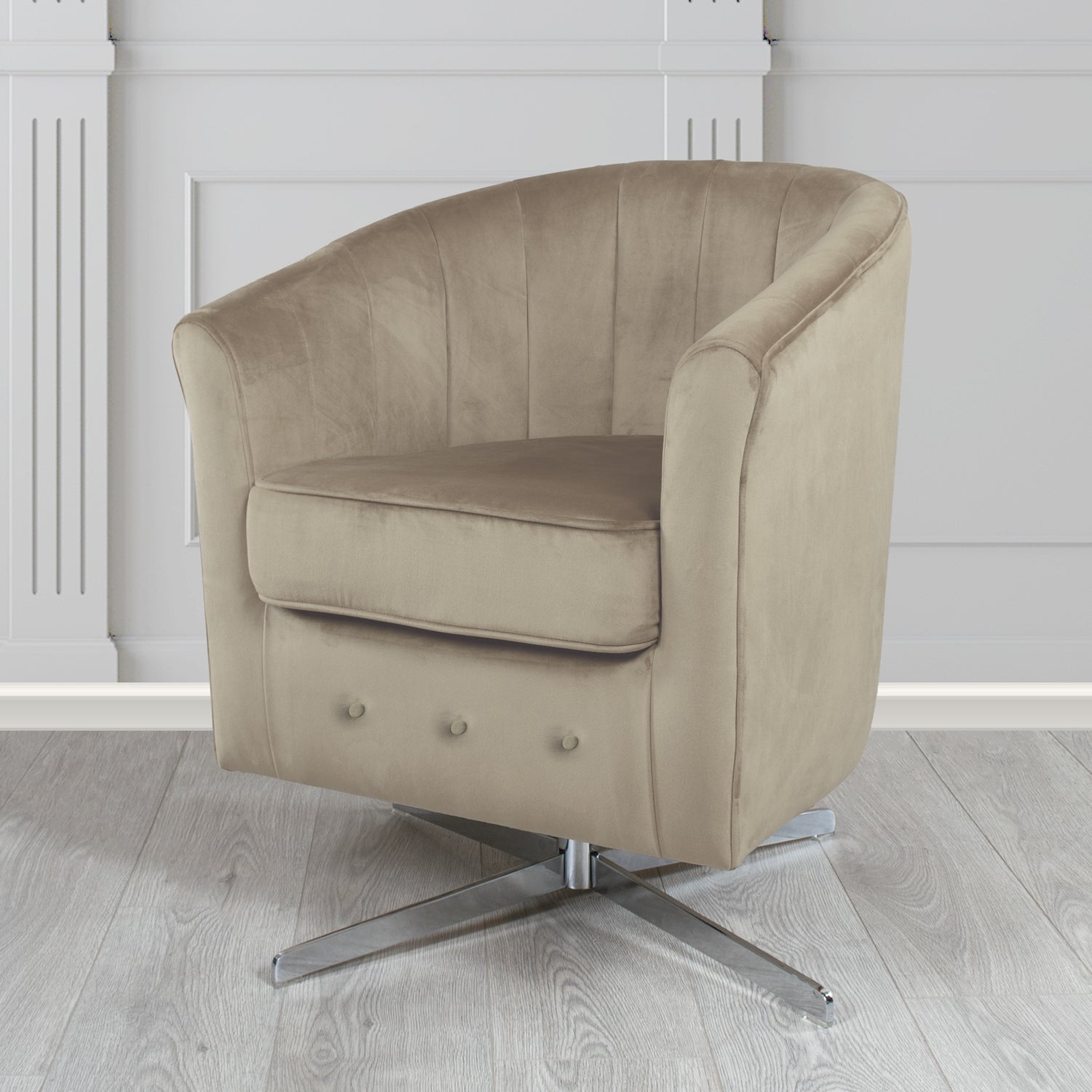 Doha Swivel Tub Chair in Monaco Plain Velvet Fabric