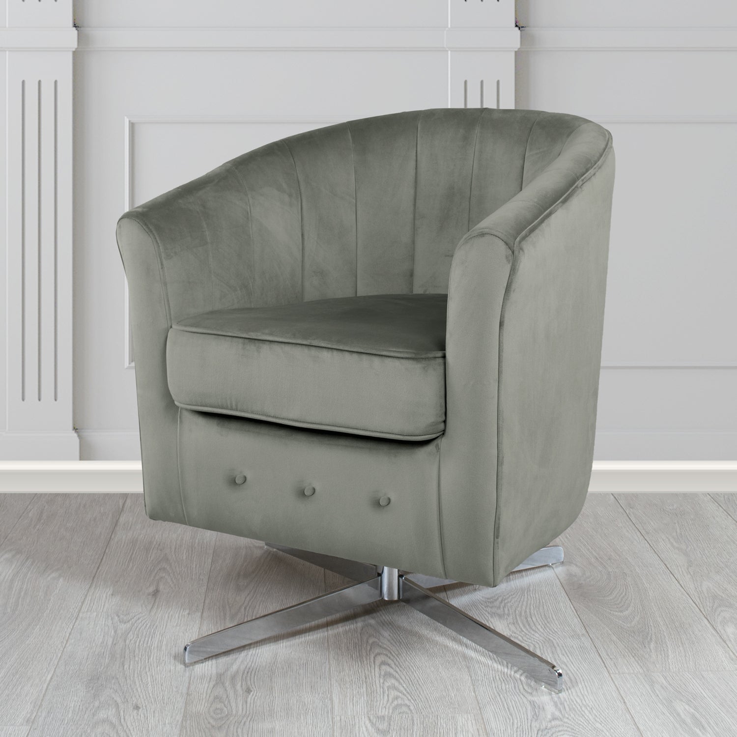 Doha Swivel Tub Chair in Monaco Plain Velvet Fabric