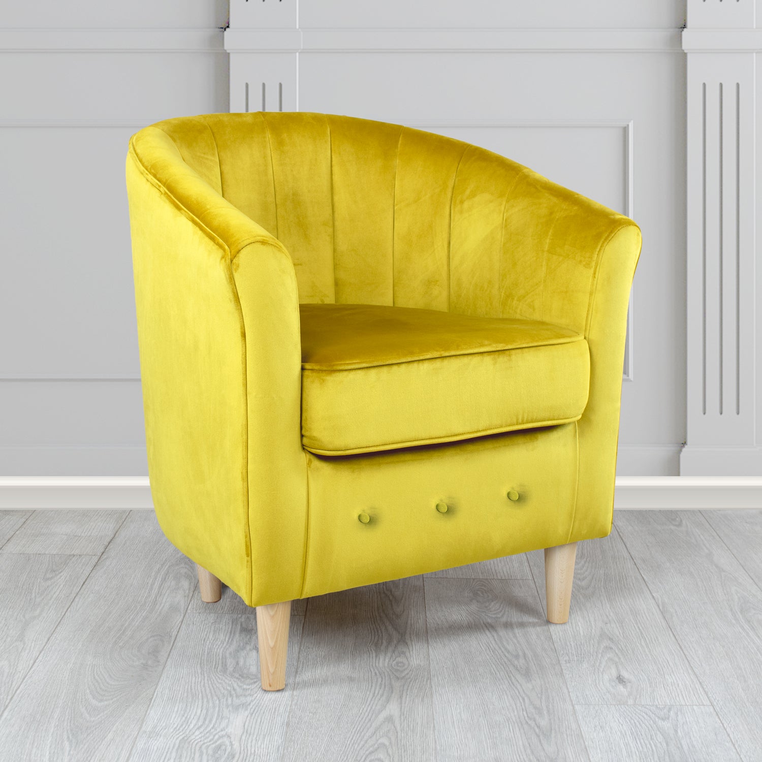Doha Tub Chair in Monaco Lemon Plain Velvet Fabric