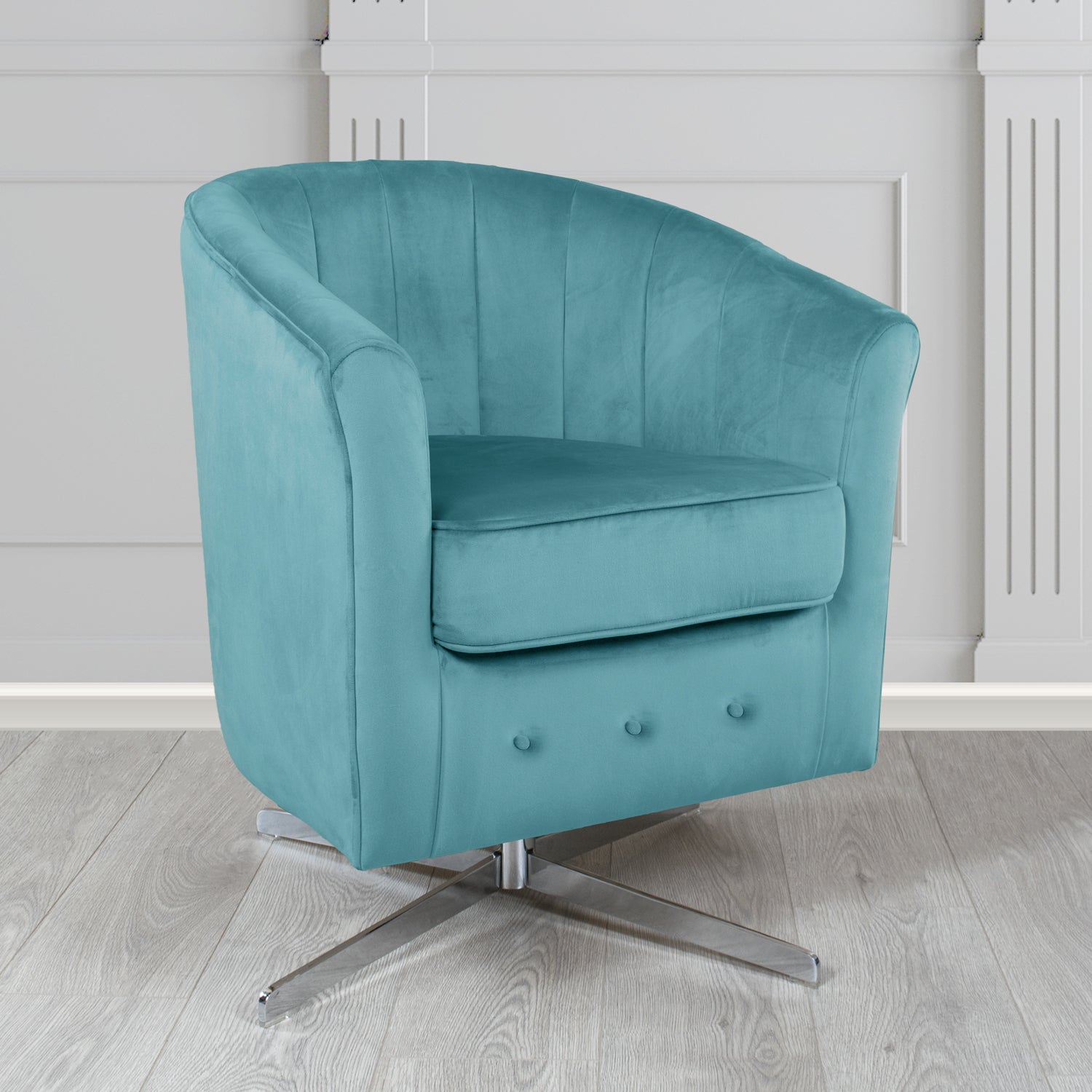 Doha Swivel Tub Chair in Monaco Plain Velvet Fabric