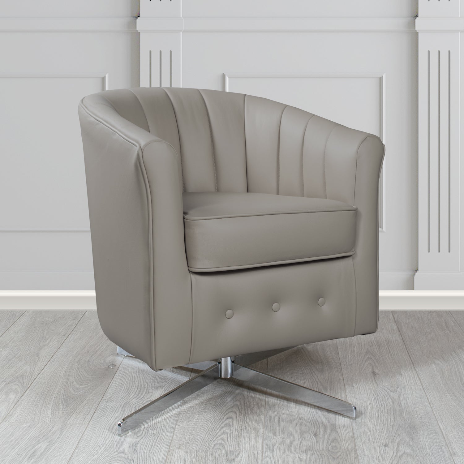 Doha Swivel Tub Chair in Vele Asphalt Genuine Leather