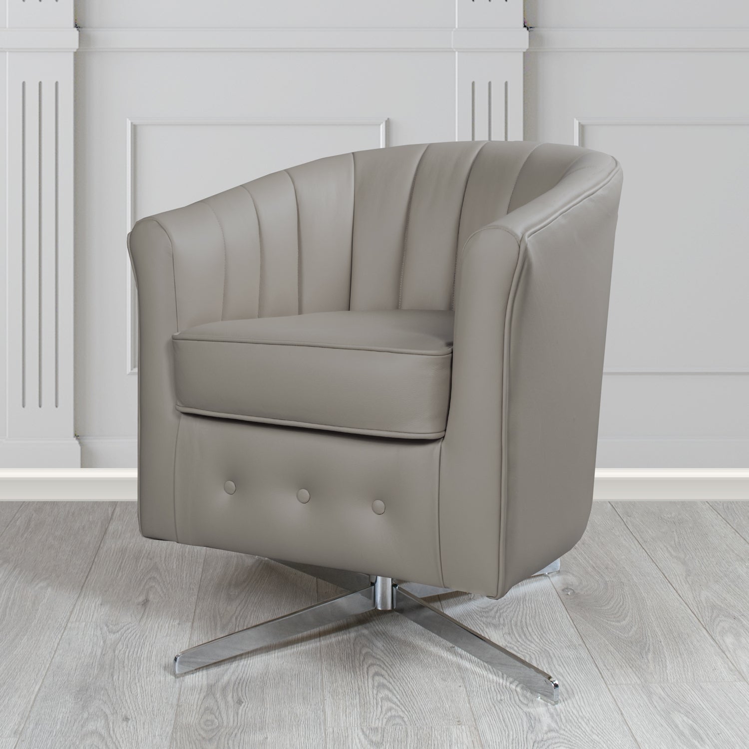 Doha Swivel Tub Chair in Vele Asphalt Genuine Leather
