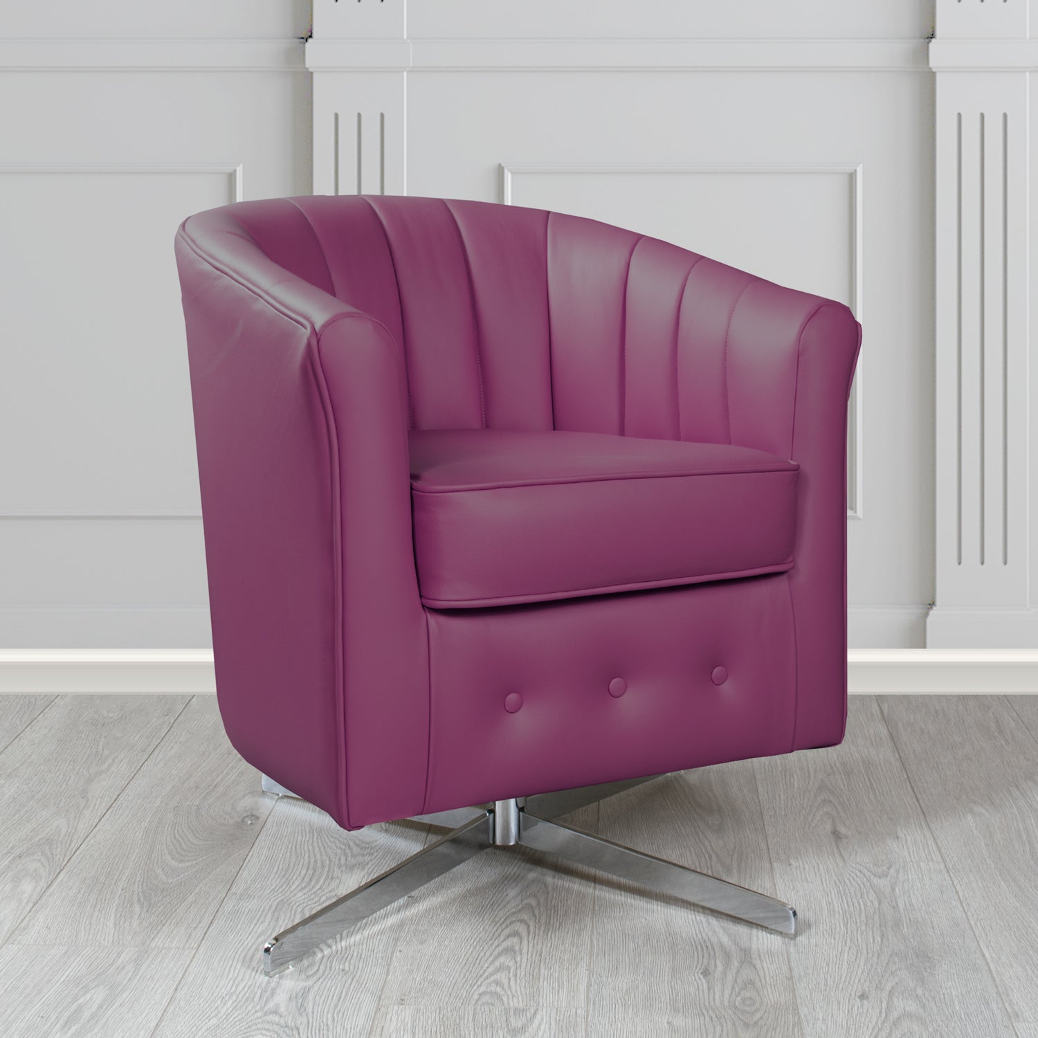 Doha Swivel Tub Chair in Vele Aubergine Genuine Leather