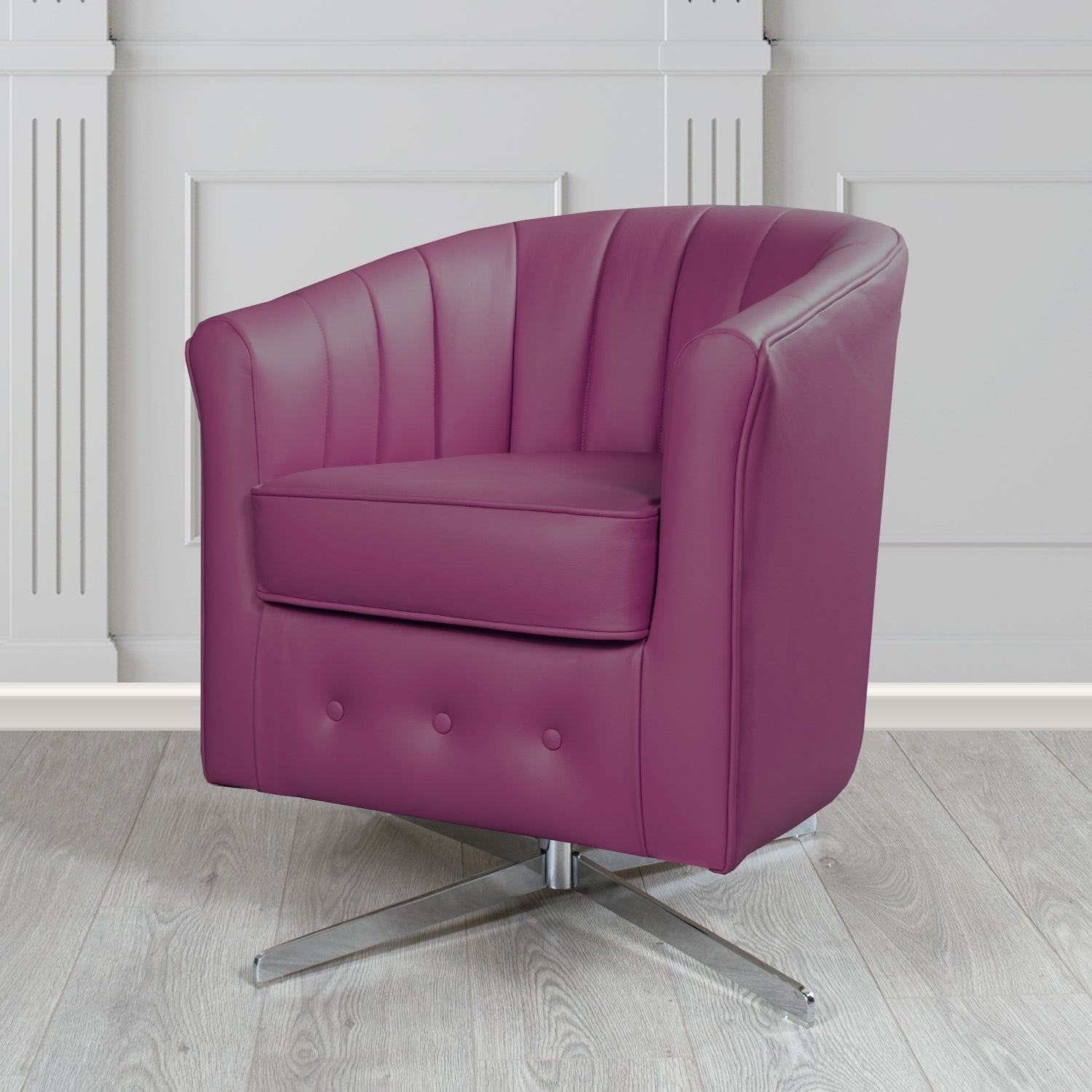 Doha Swivel Tub Chair in Vele Aubergine Genuine Leather