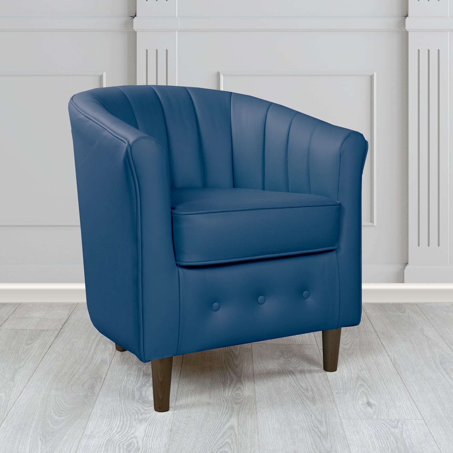 Doha Tub Chair in Vele Azzurro Crib 5 Genuine Leather