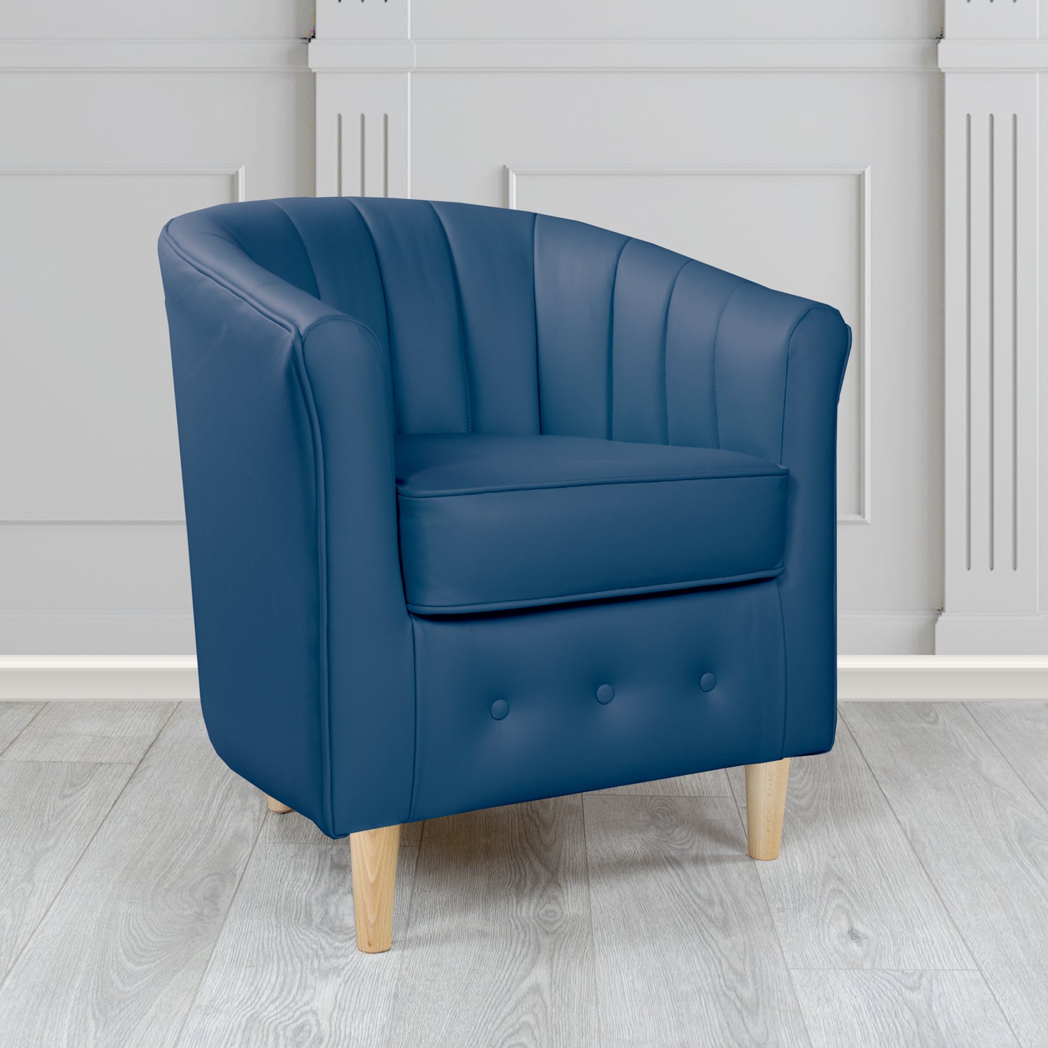 Doha Tub Chair in Vele Azzurro Crib 5 Genuine Leather