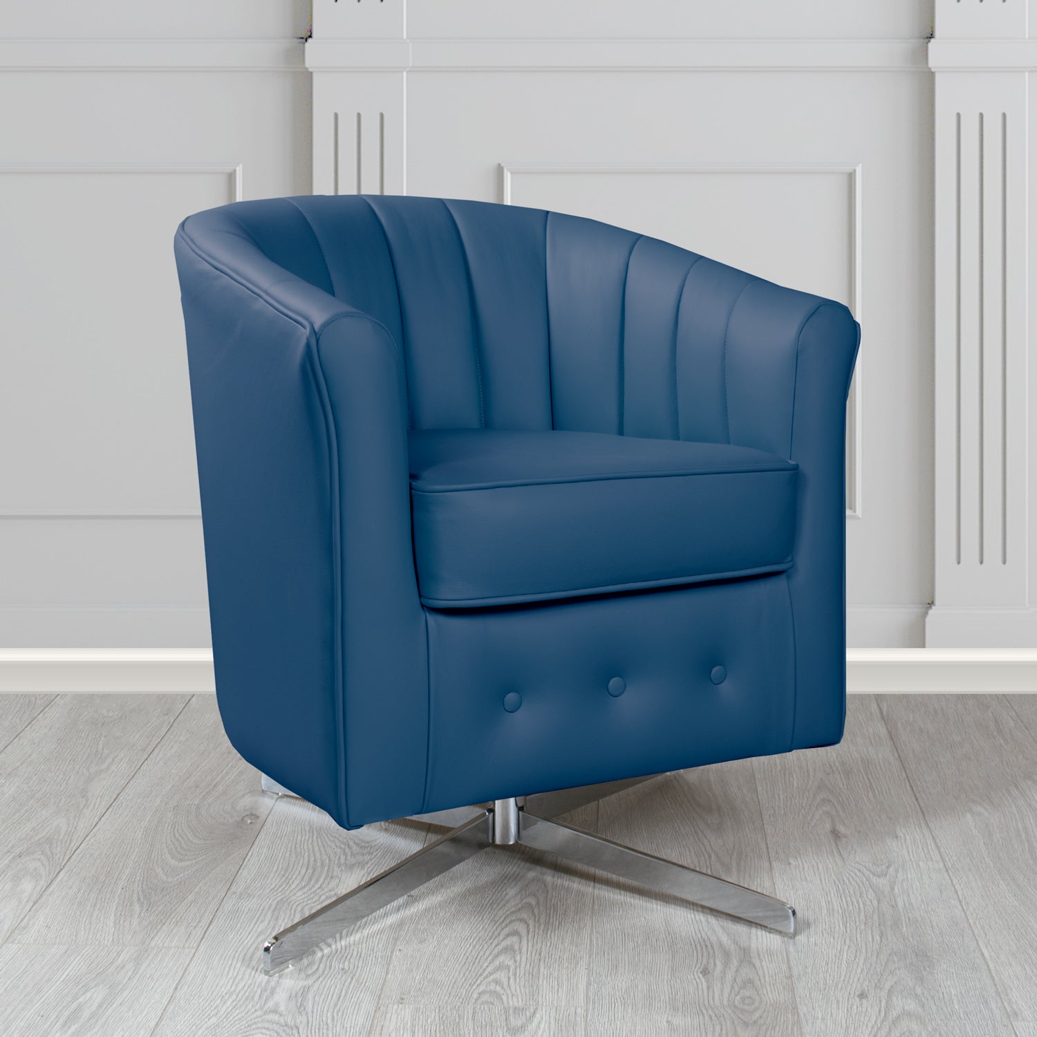 Doha Swivel Tub Chair in Vele Azzurro Genuine Leather