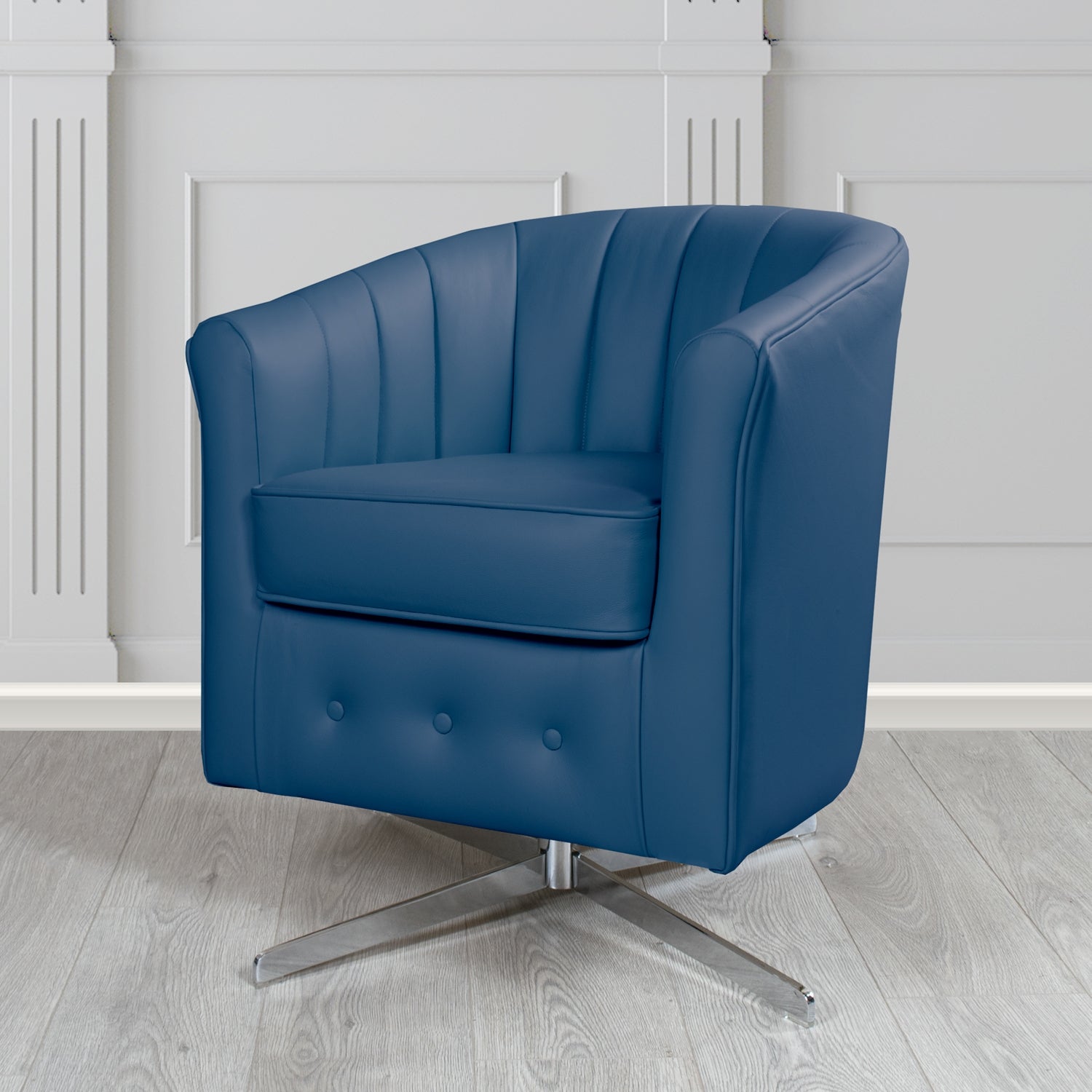 Doha Swivel Tub Chair in Vele Azzurro Genuine Leather