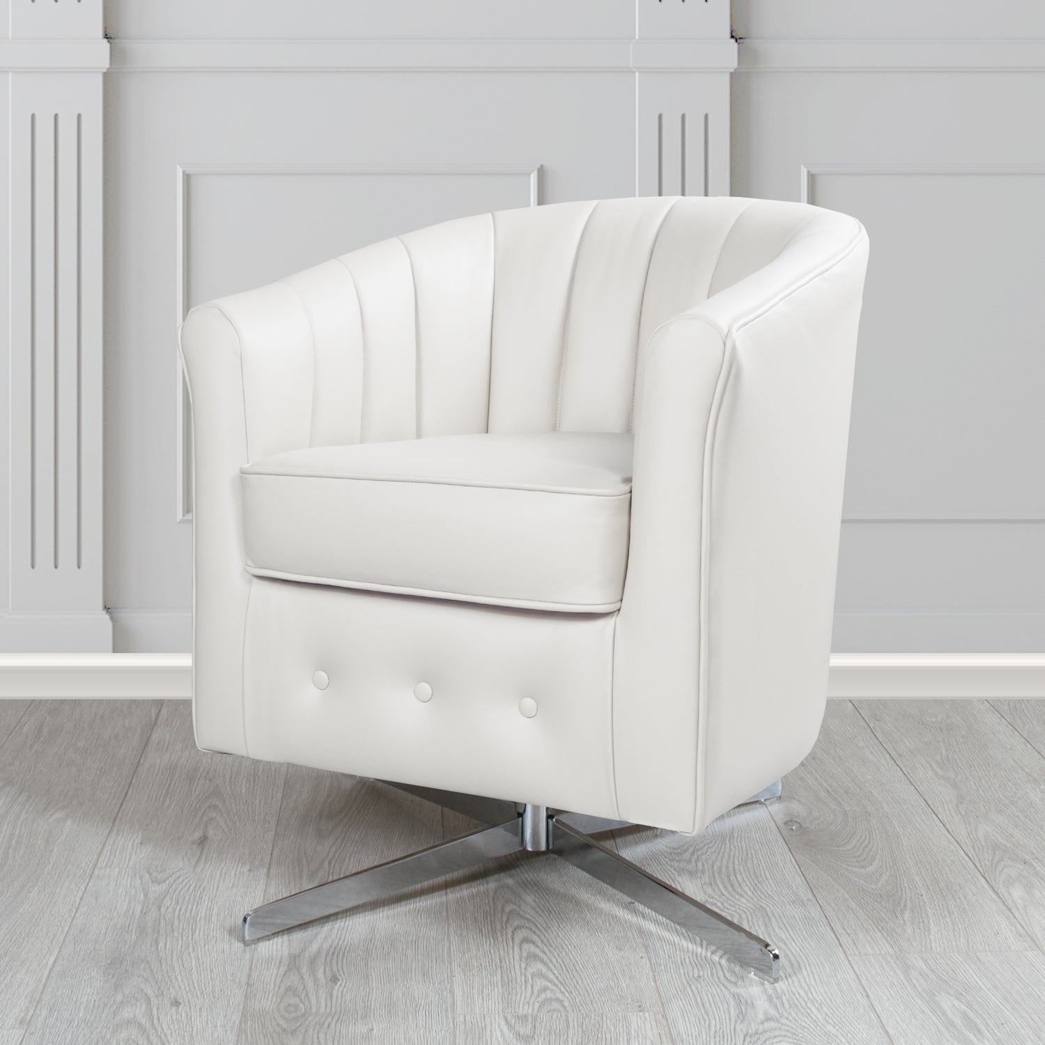 Doha Swivel Tub Chair in Vele Bianco Ottico Genuine Leather