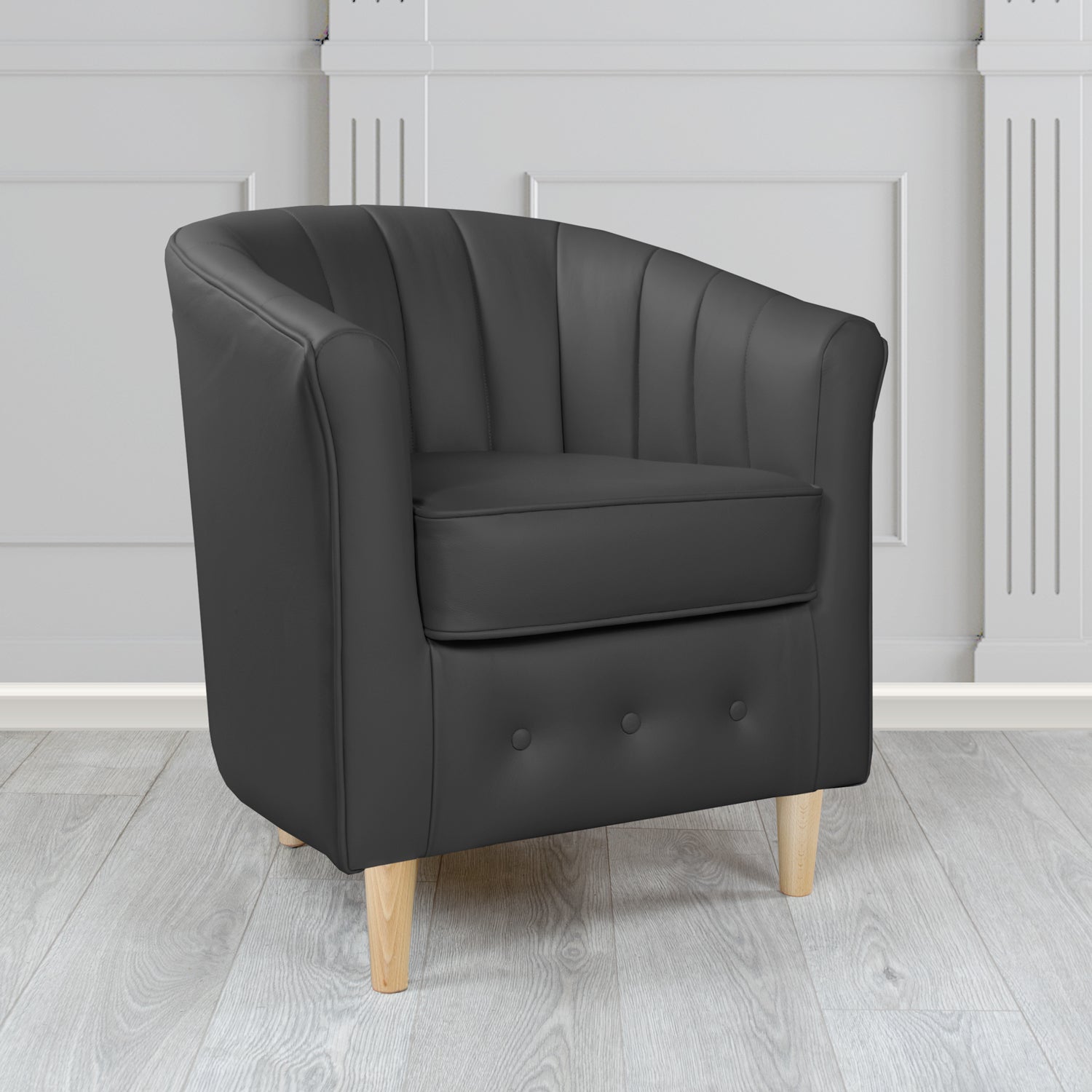 Doha Tub Chair in Vele Black Crib 5 Genuine Leather