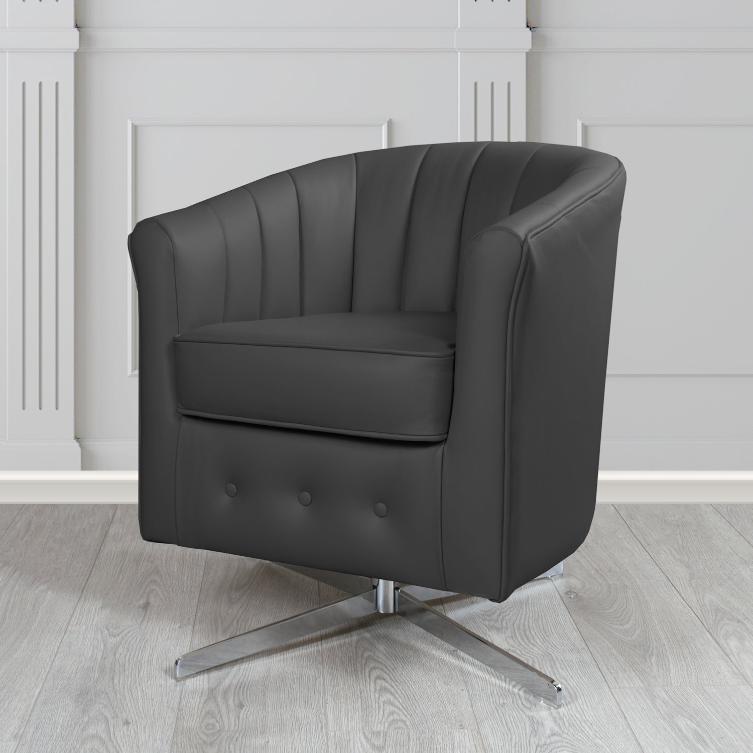 Doha Swivel Tub Chair in Vele Black Genuine Leather