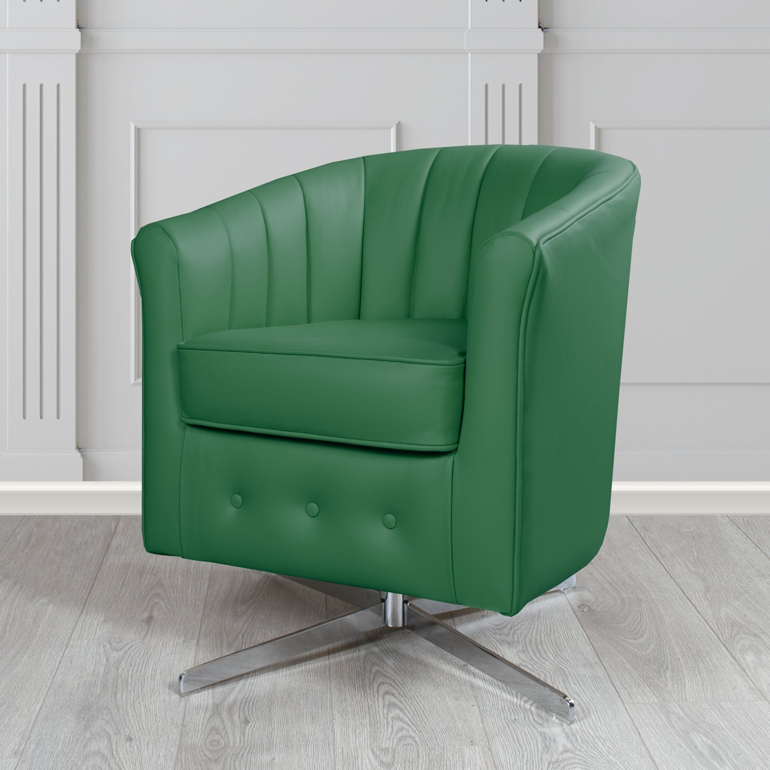 Doha Swivel Tub Chair in Vele Bottle Green Genuine Leather