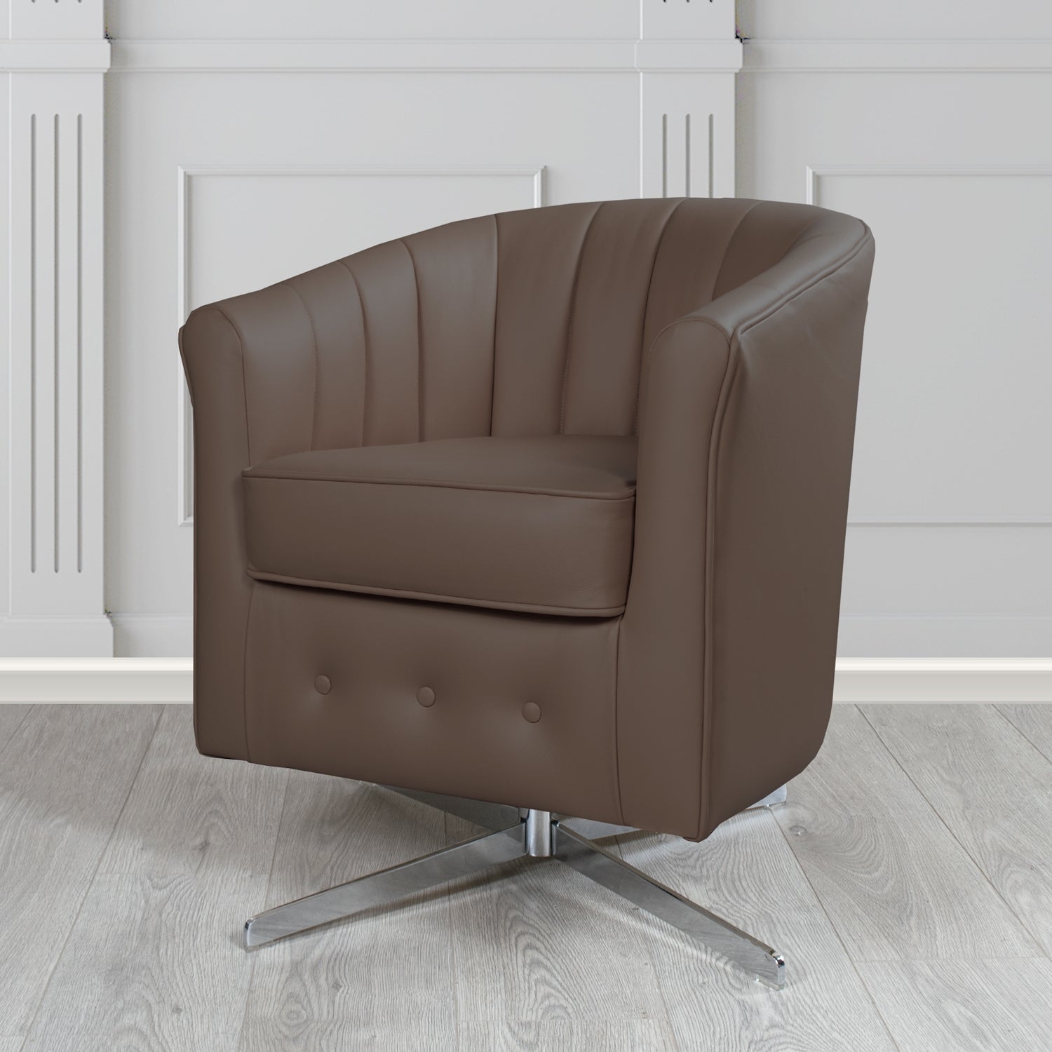 Doha Swivel Tub Chair in Vele Bournville Genuine Leather