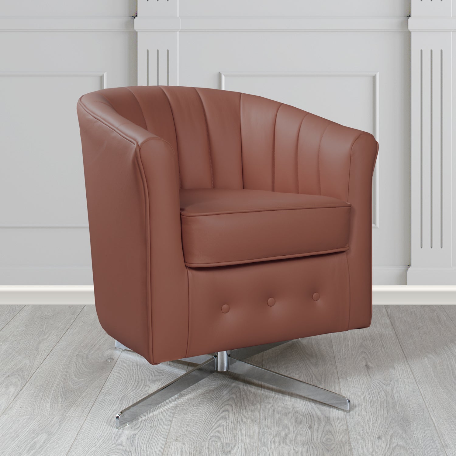 Doha Swivel Tub Chair in Vele Brunastra Genuine Leather