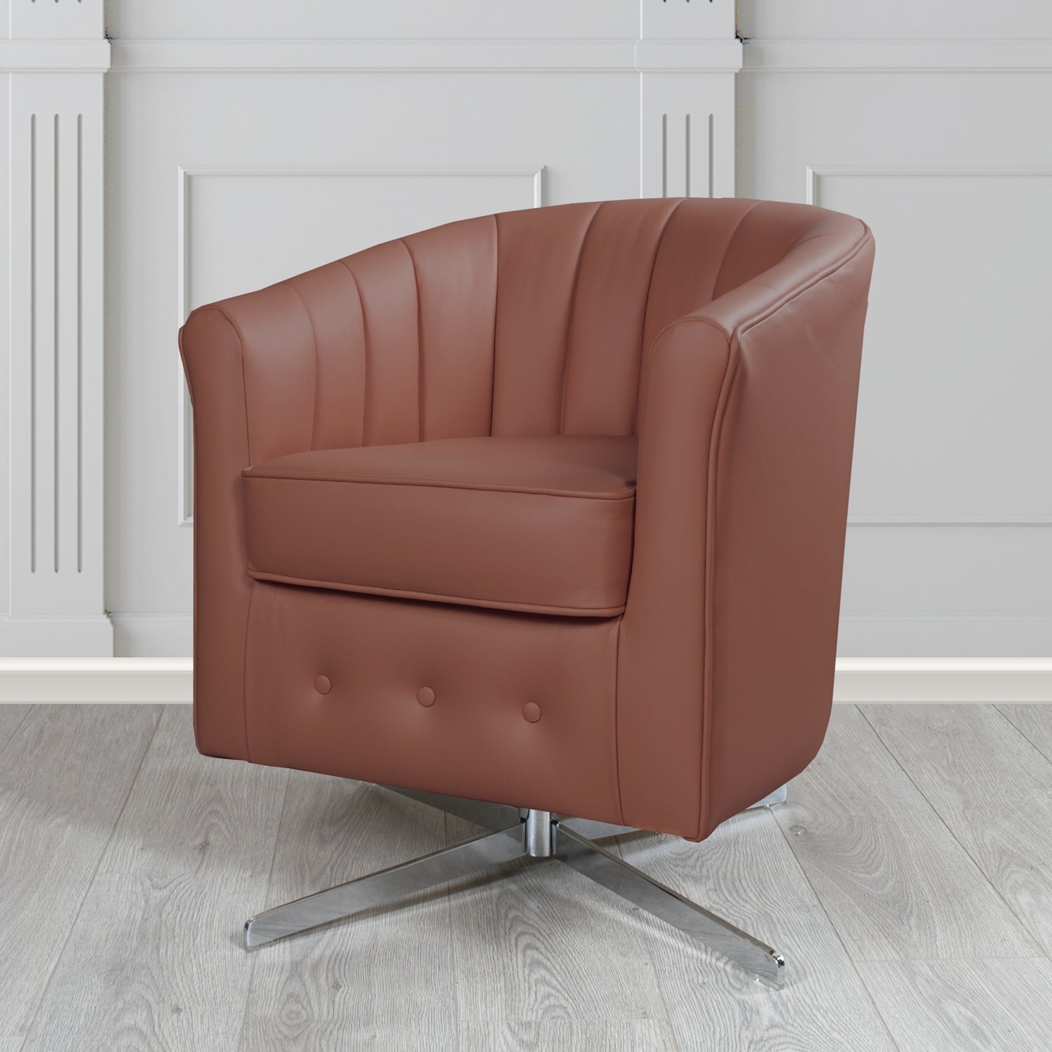Doha Swivel Tub Chair in Vele Brunastra Genuine Leather