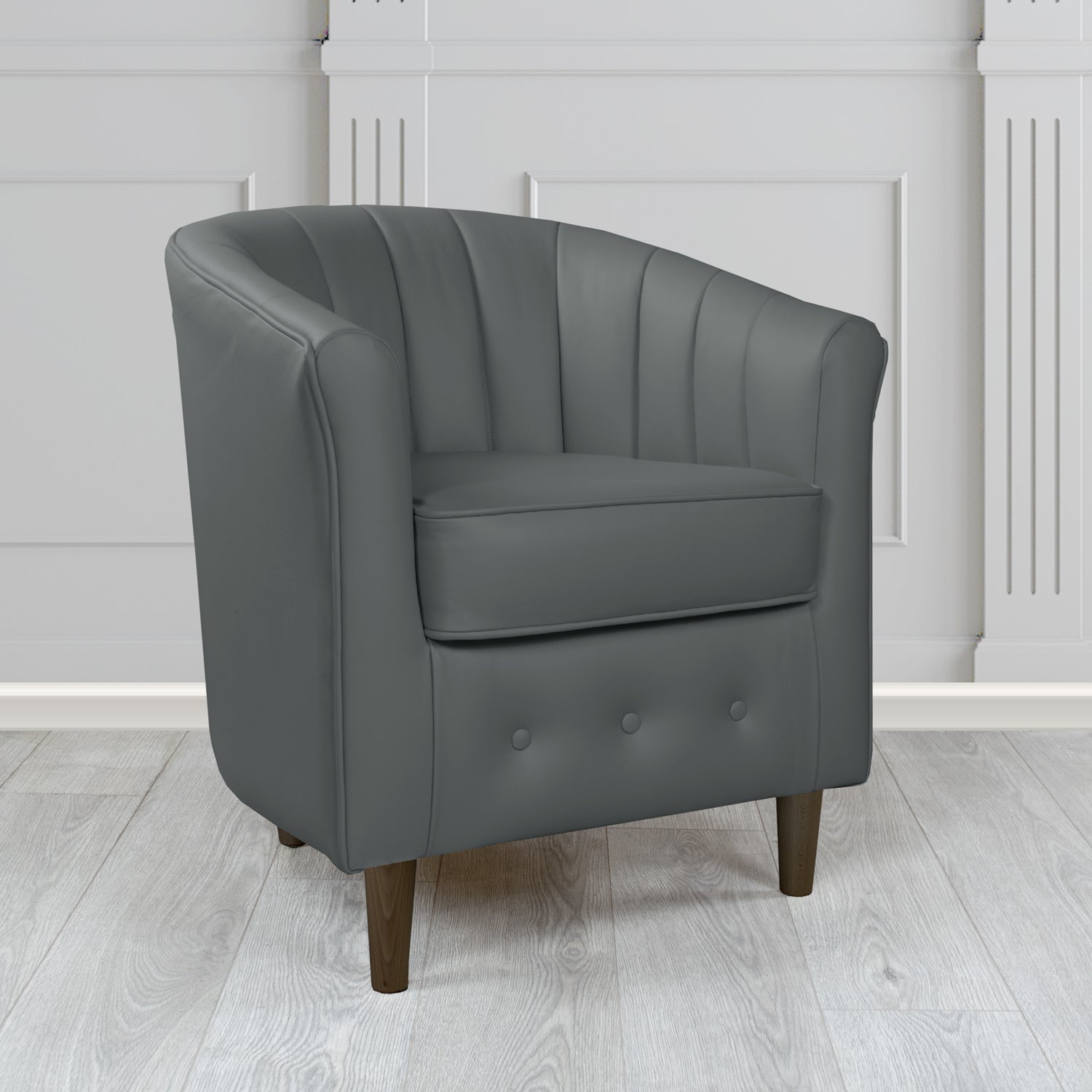 Doha Tub Chair in Vele Charcoal Grey Crib 5 Genuine Leather