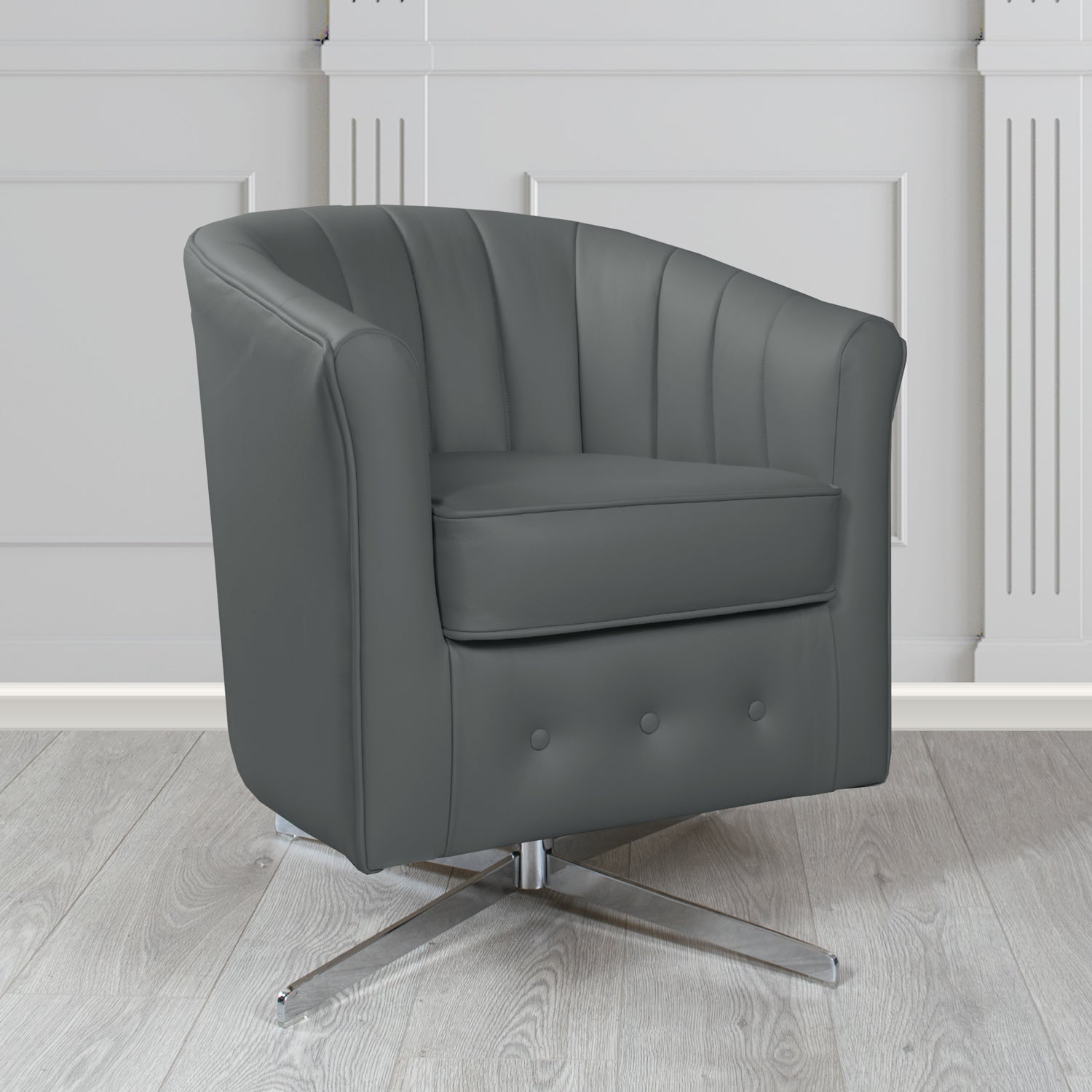 Doha Swivel Tub Chair in Vele Charcoal Grey Genuine Leather