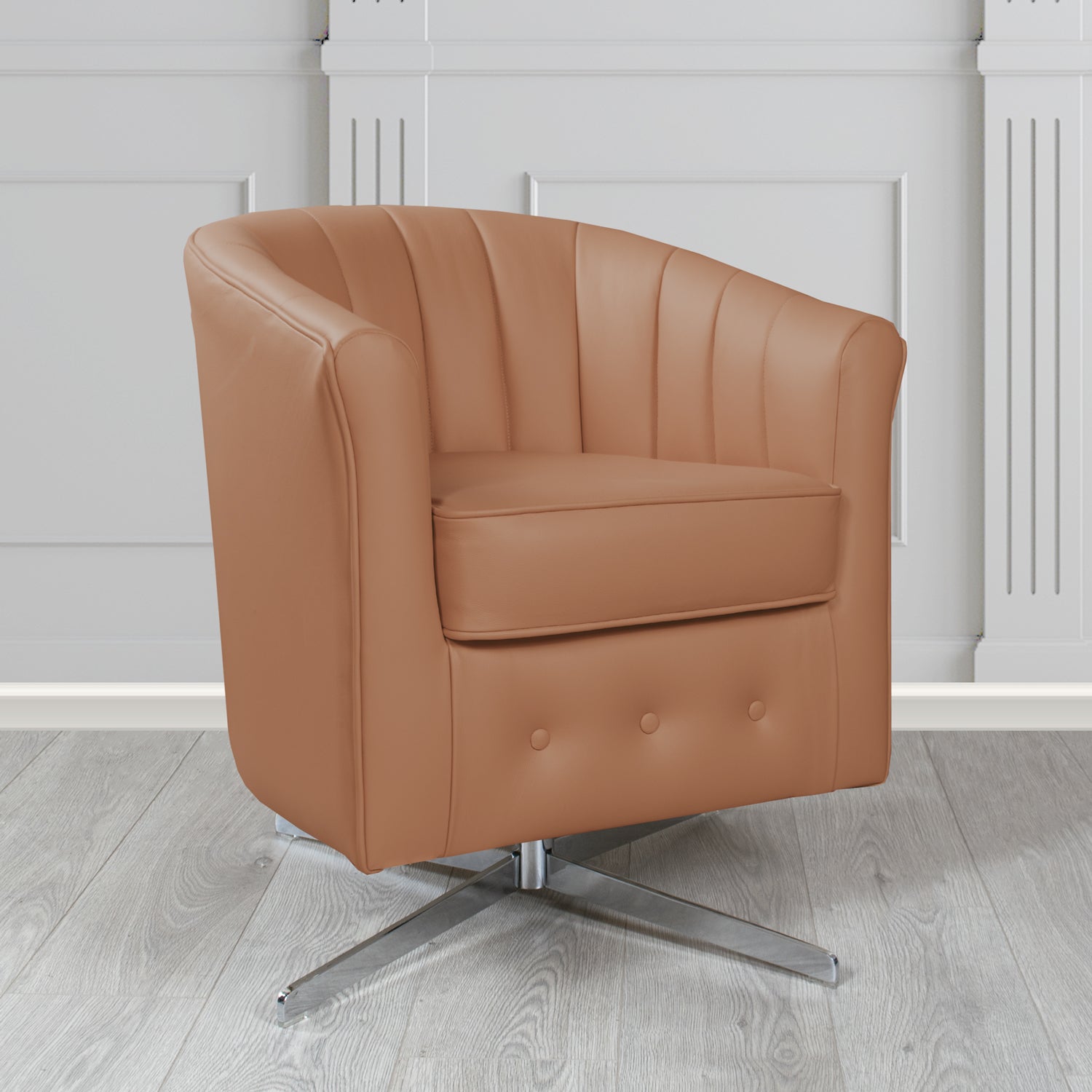 Doha Swivel Tub Chair in Vele Copper Brown Genuine Leather