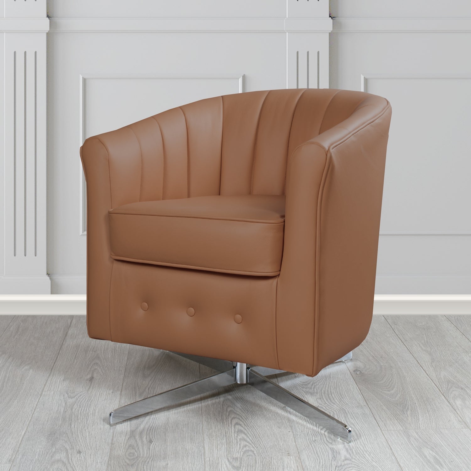 Doha Swivel Tub Chair in Vele Dark Saddle Genuine Leather