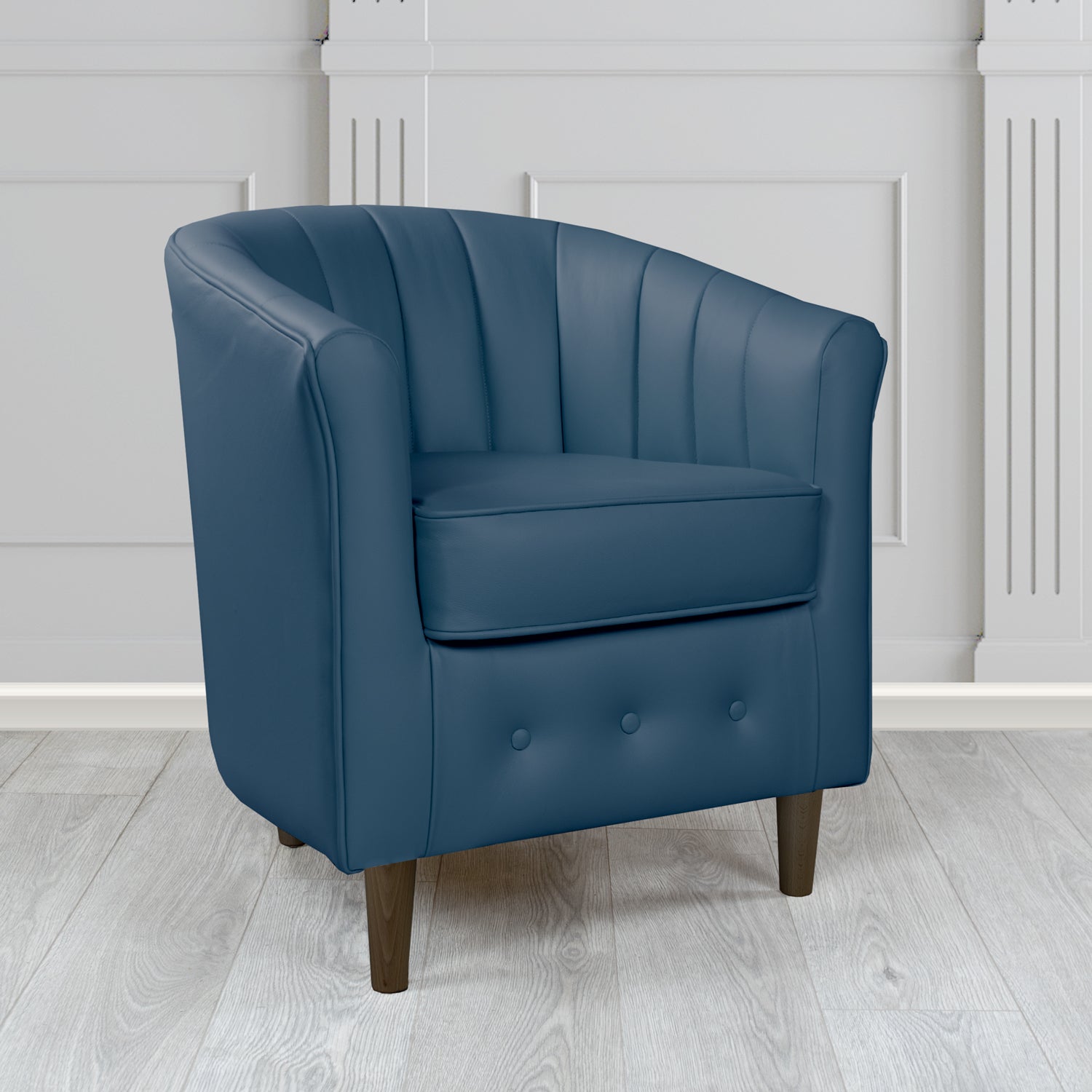 Doha Tub Chair in Vele Delft Blue Crib 5 Genuine Leather