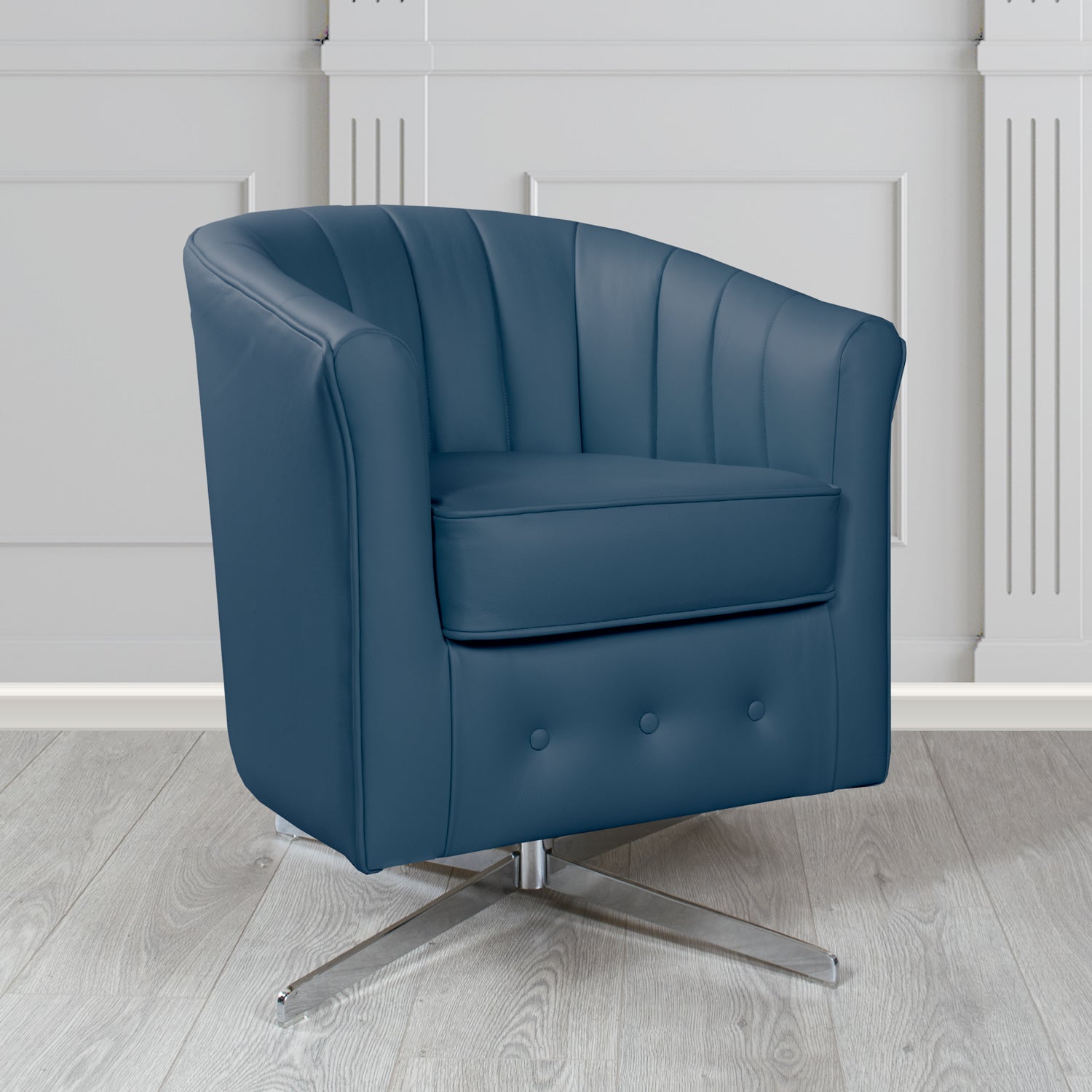 Doha Swivel Tub Chair in Vele Delft Blue Genuine Leather