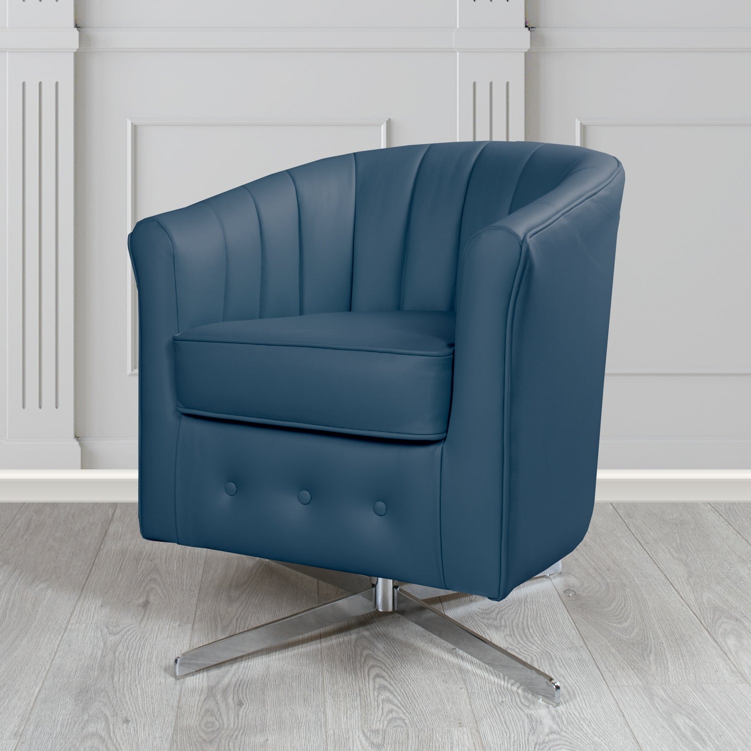 Doha Swivel Tub Chair in Vele Delft Blue Genuine Leather