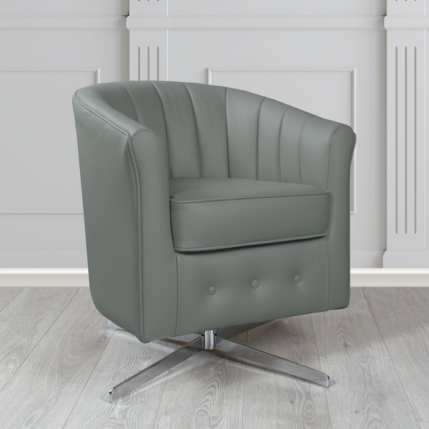 Doha Swivel Tub Chair in Vele Iron Grey Genuine Leather