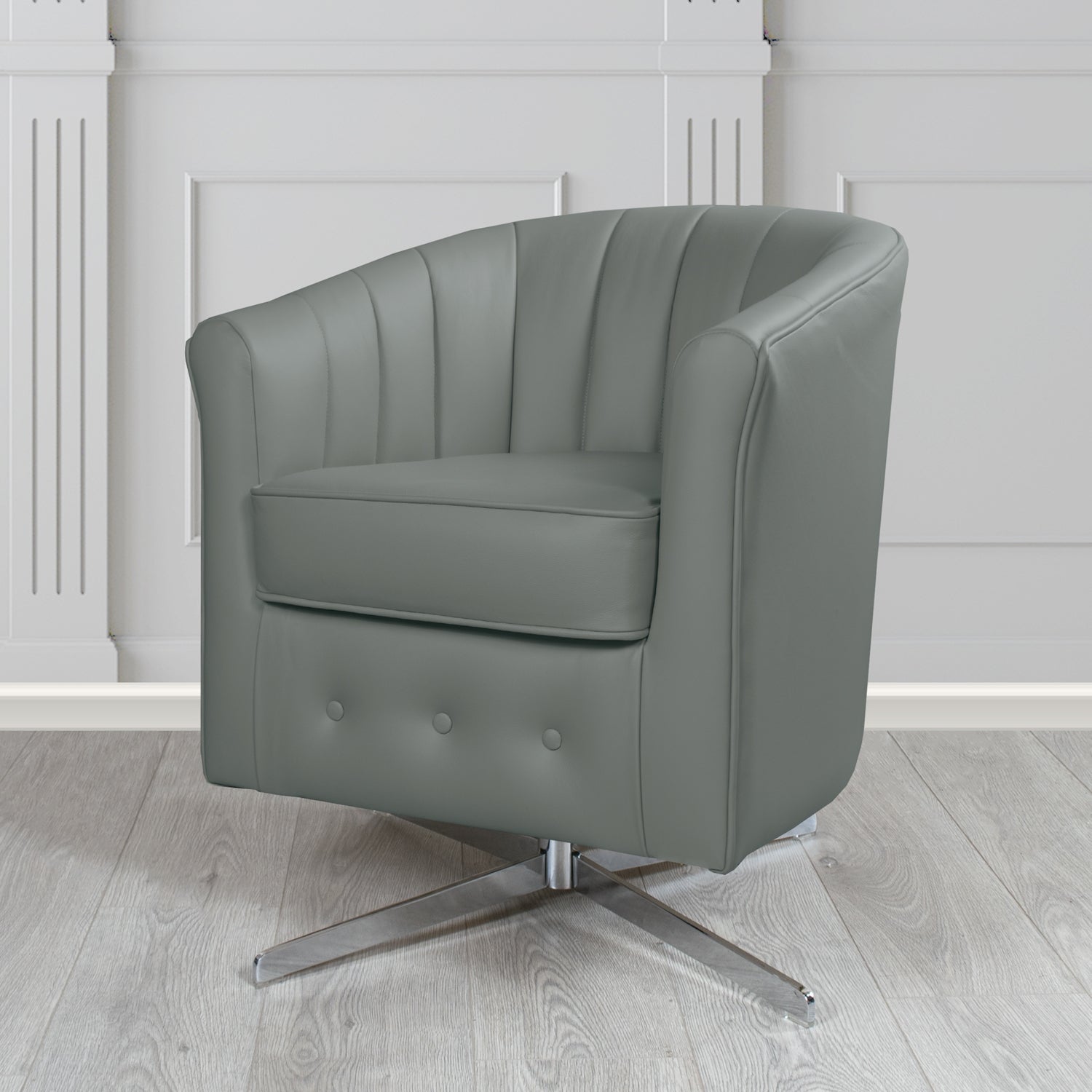 Doha Swivel Tub Chair in Vele Iron Grey Genuine Leather