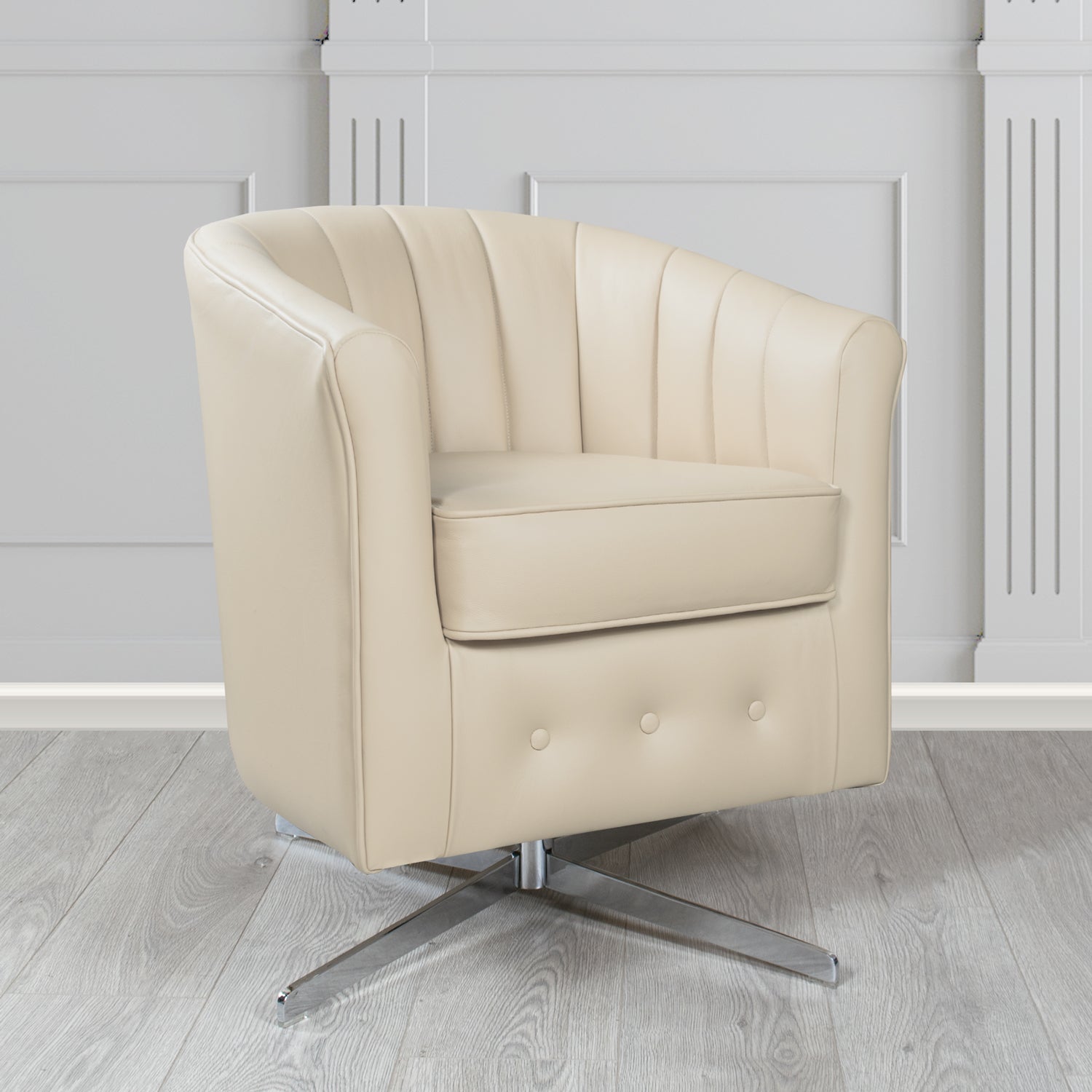 Doha Swivel Tub Chair in Vele Ivory Genuine Leather