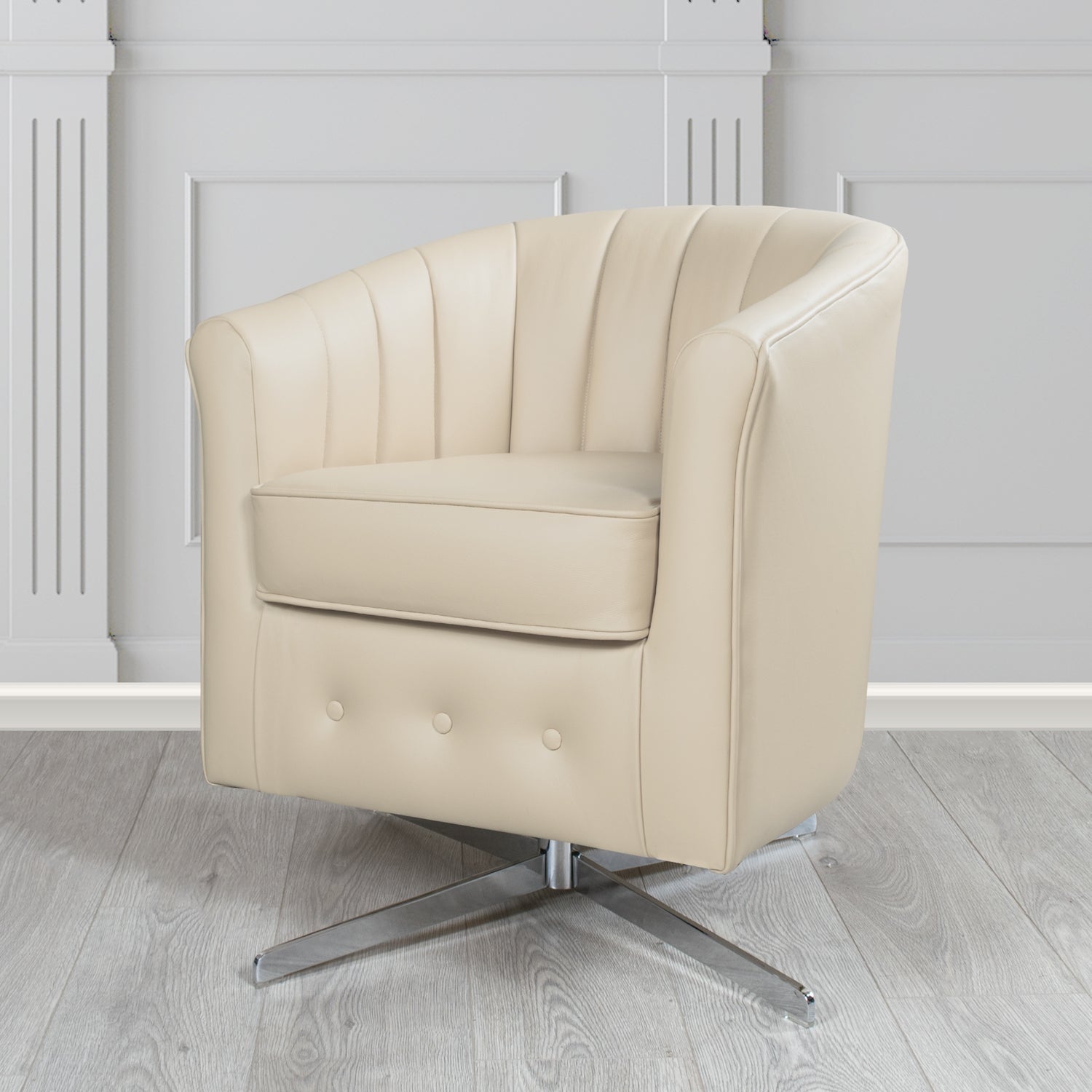 Doha Swivel Tub Chair in Vele Ivory Genuine Leather