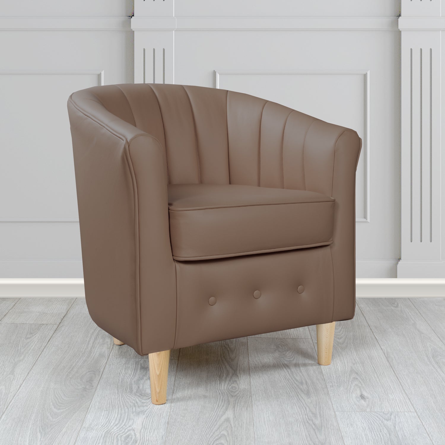 Doha Tub Chair in Vele Mink Crib 5 Genuine Leather