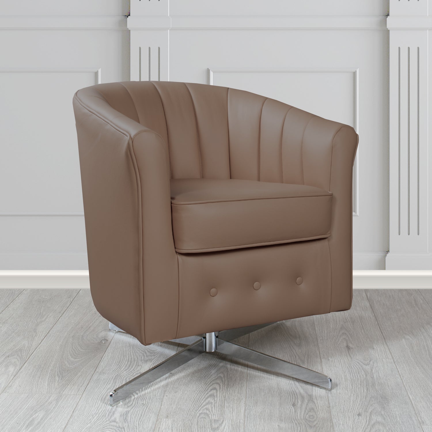 Doha Swivel Tub Chair in Vele Mink Genuine Leather