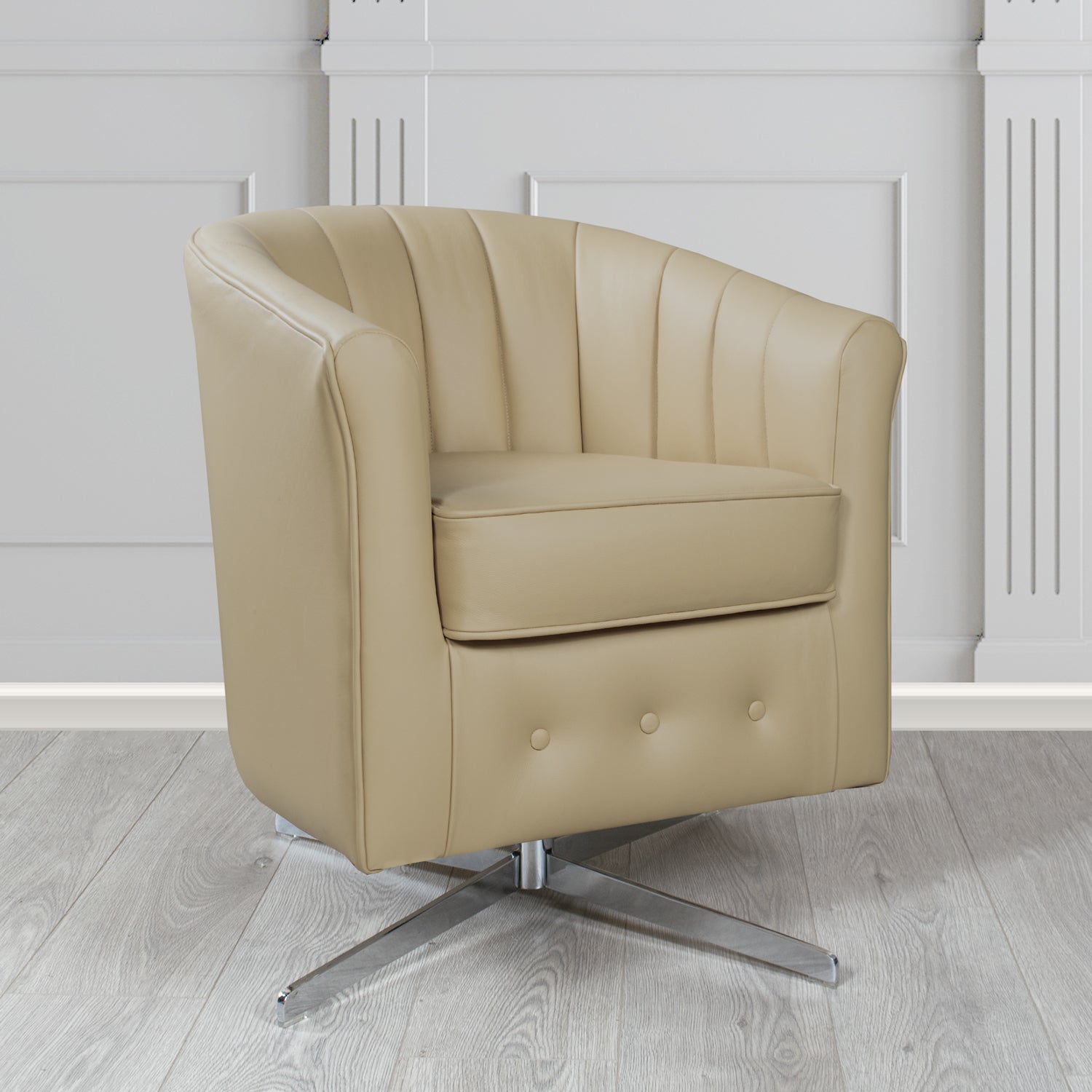 Doha Swivel Tub Chair in Vele Pebble Genuine Leather