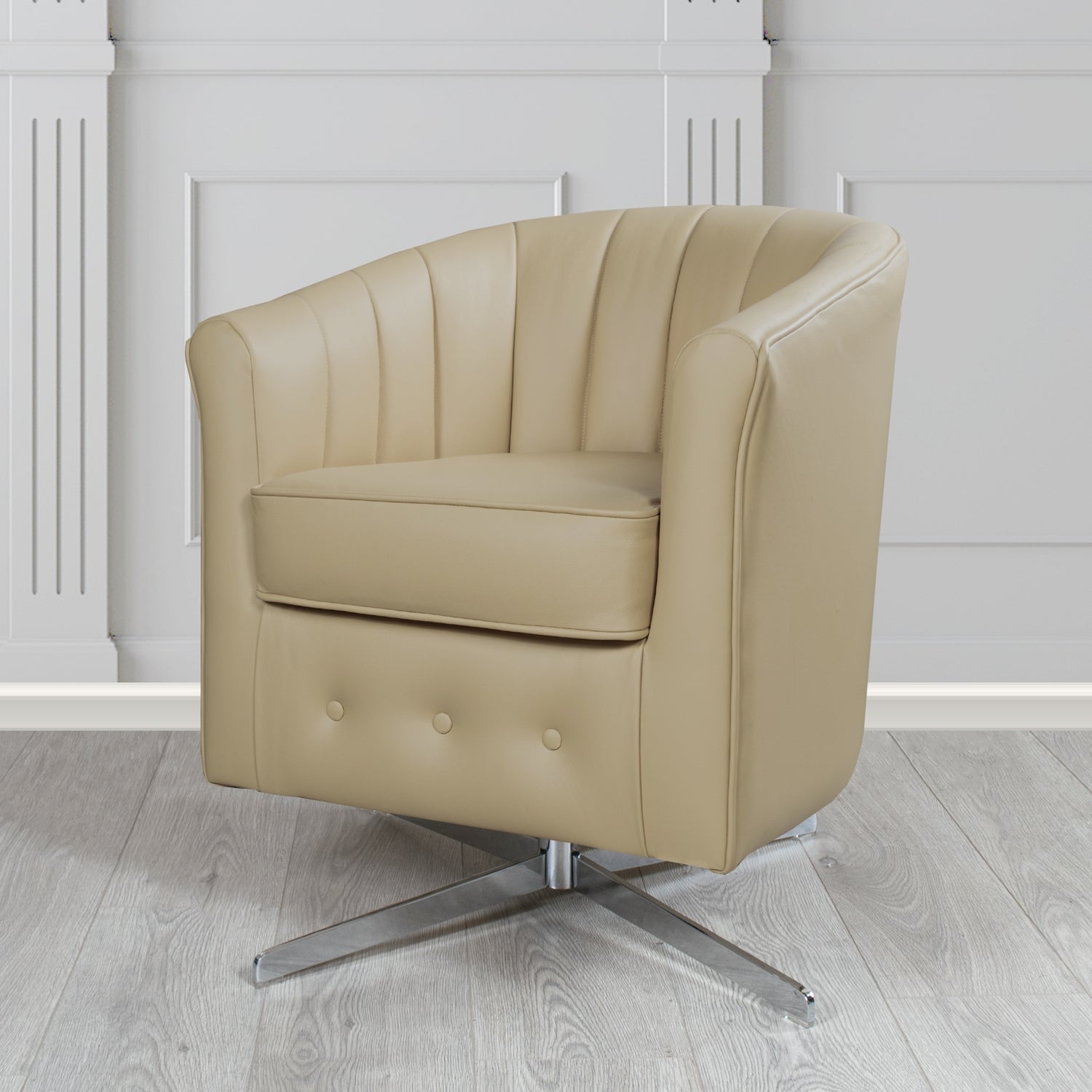 Doha Swivel Tub Chair in Vele Pebble Genuine Leather