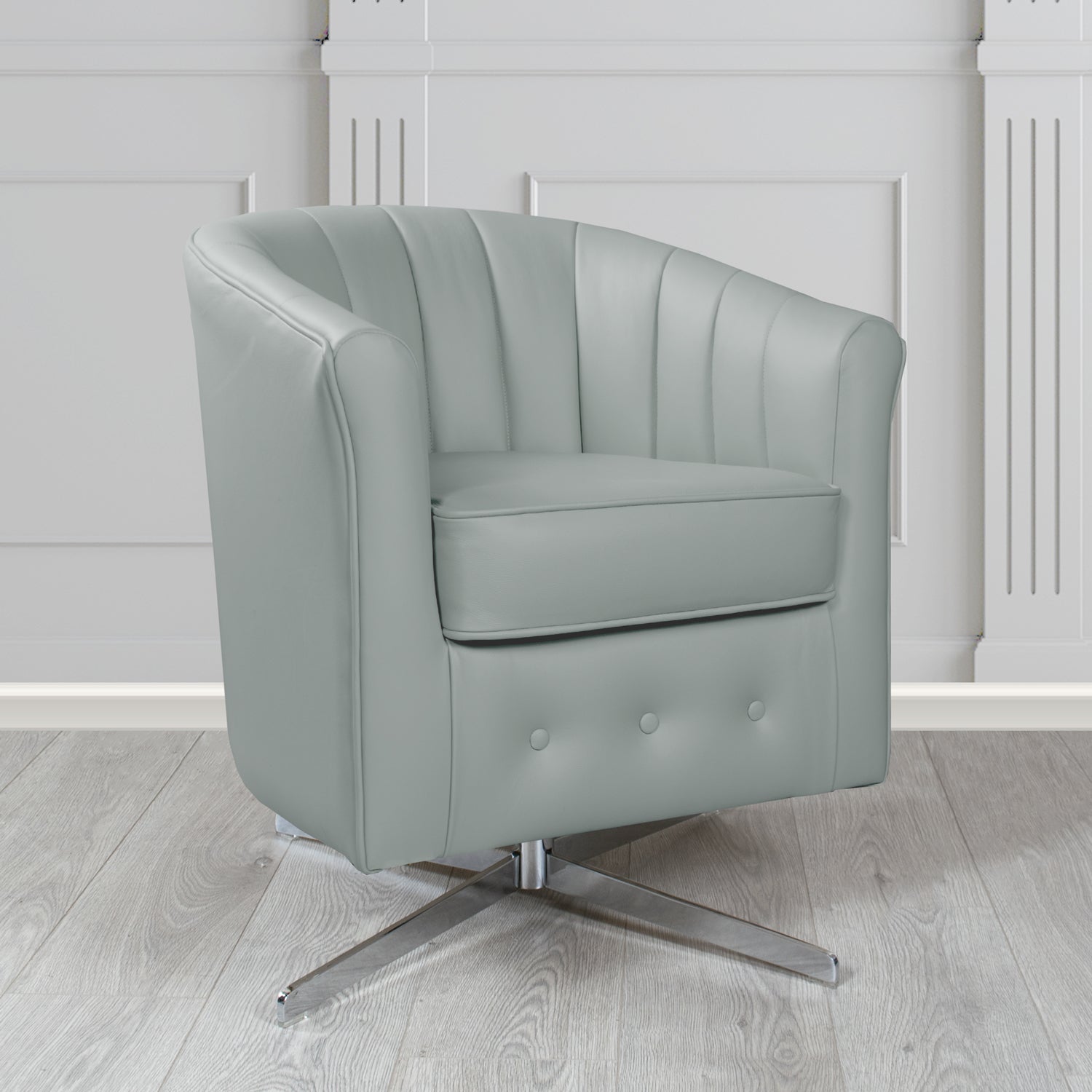 Doha Swivel Tub Chair in Vele Seal Grey Genuine Leather
