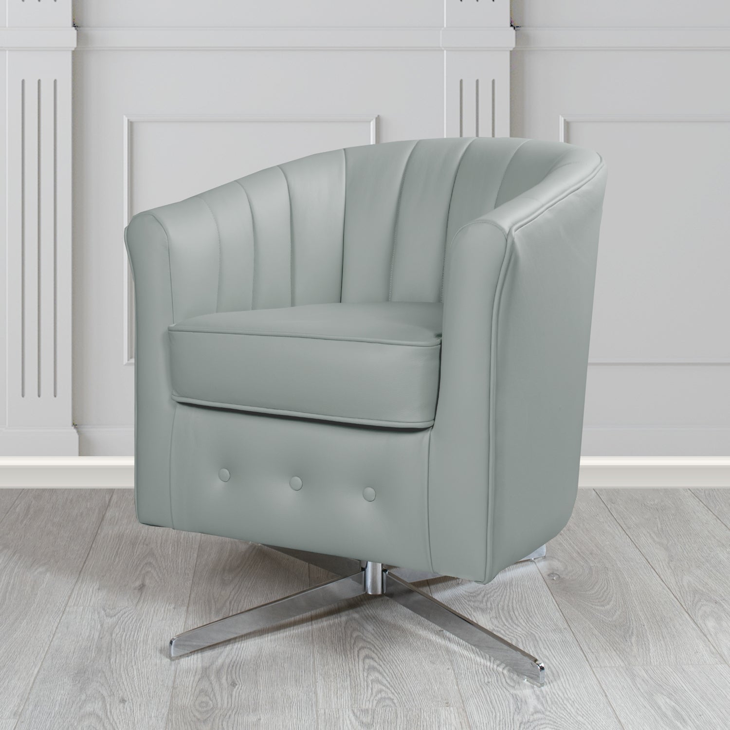 Doha Swivel Tub Chair in Vele Seal Grey Genuine Leather