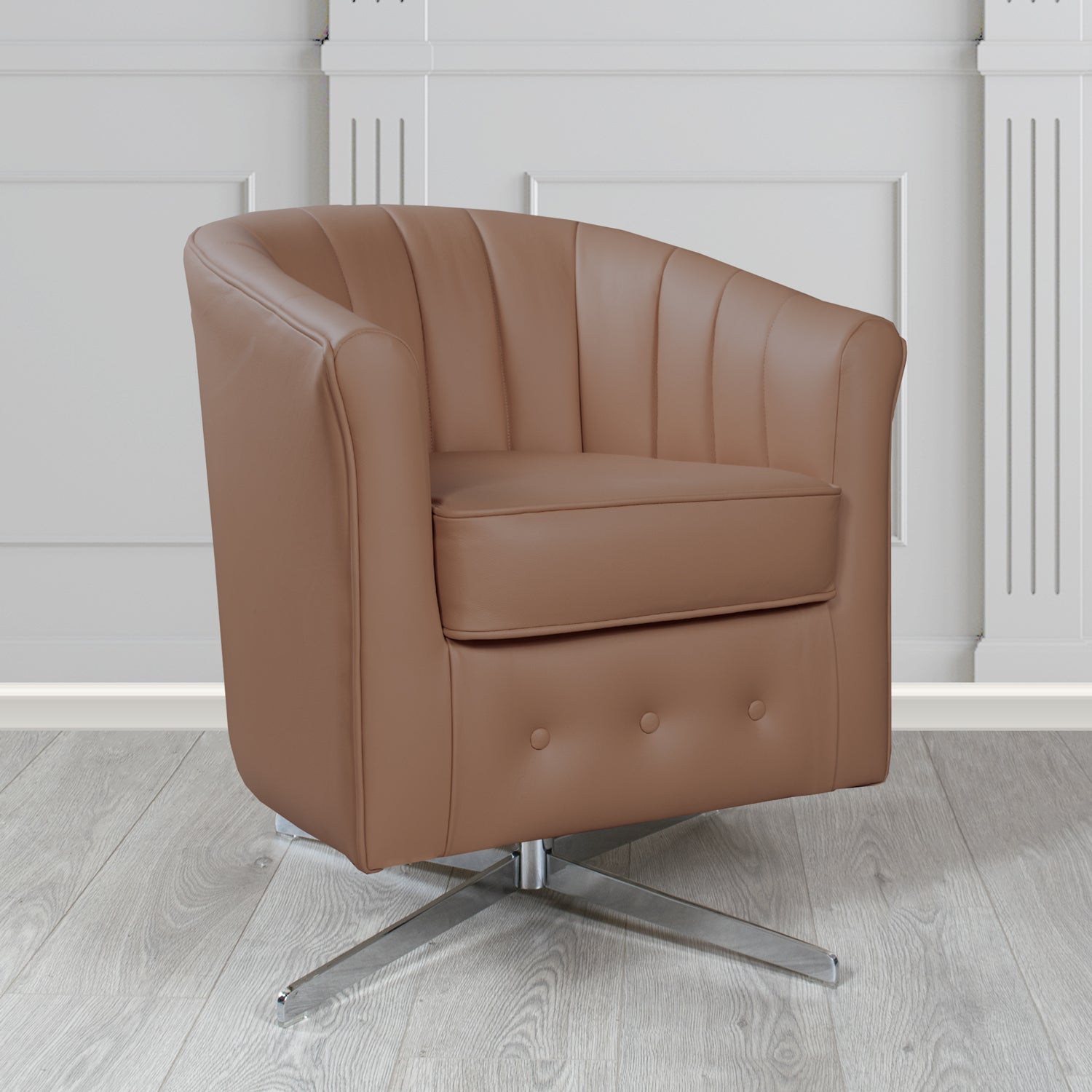 Doha Swivel Tub Chair in Vele Sole Brown Genuine Leather