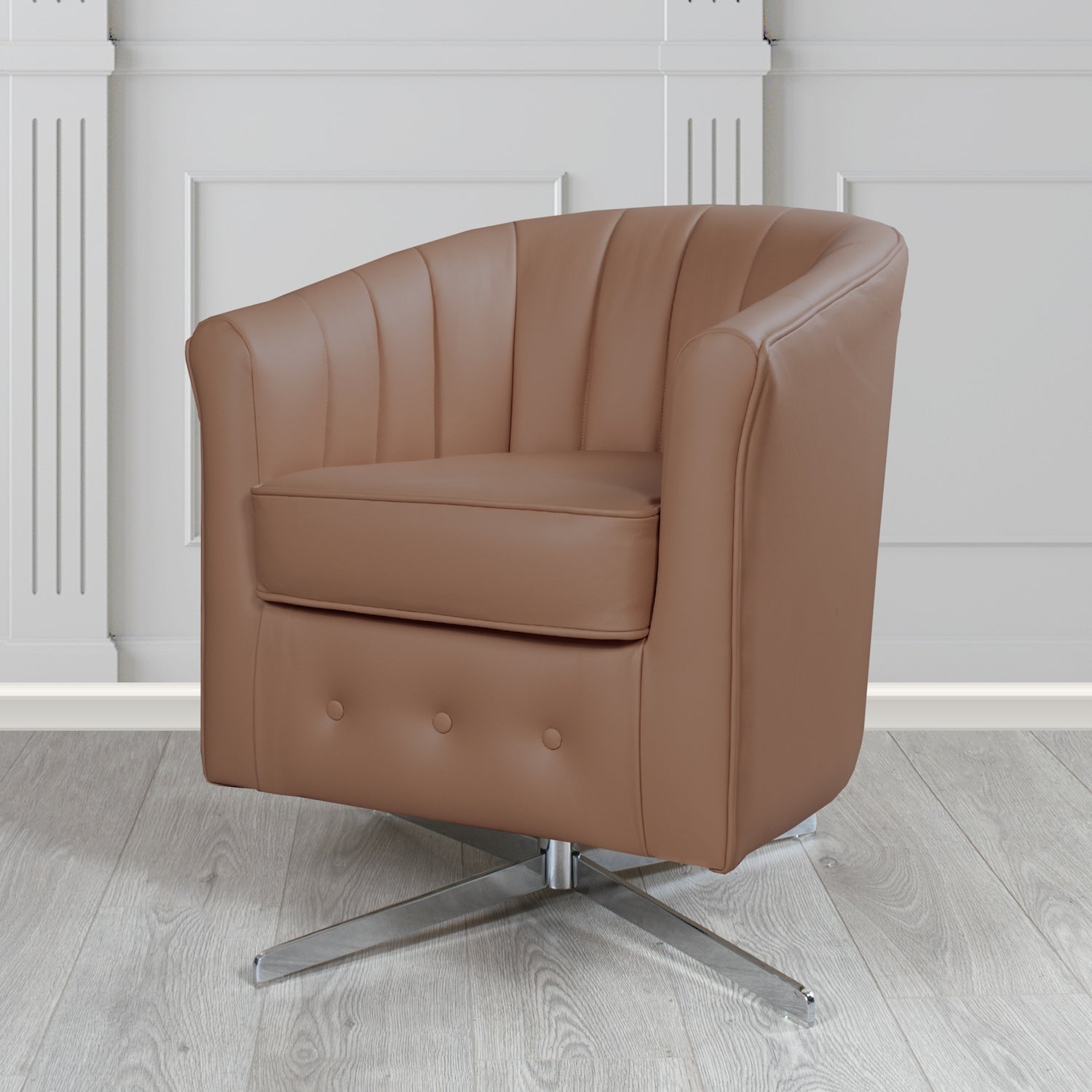 Doha Swivel Tub Chair in Vele Sole Brown Genuine Leather