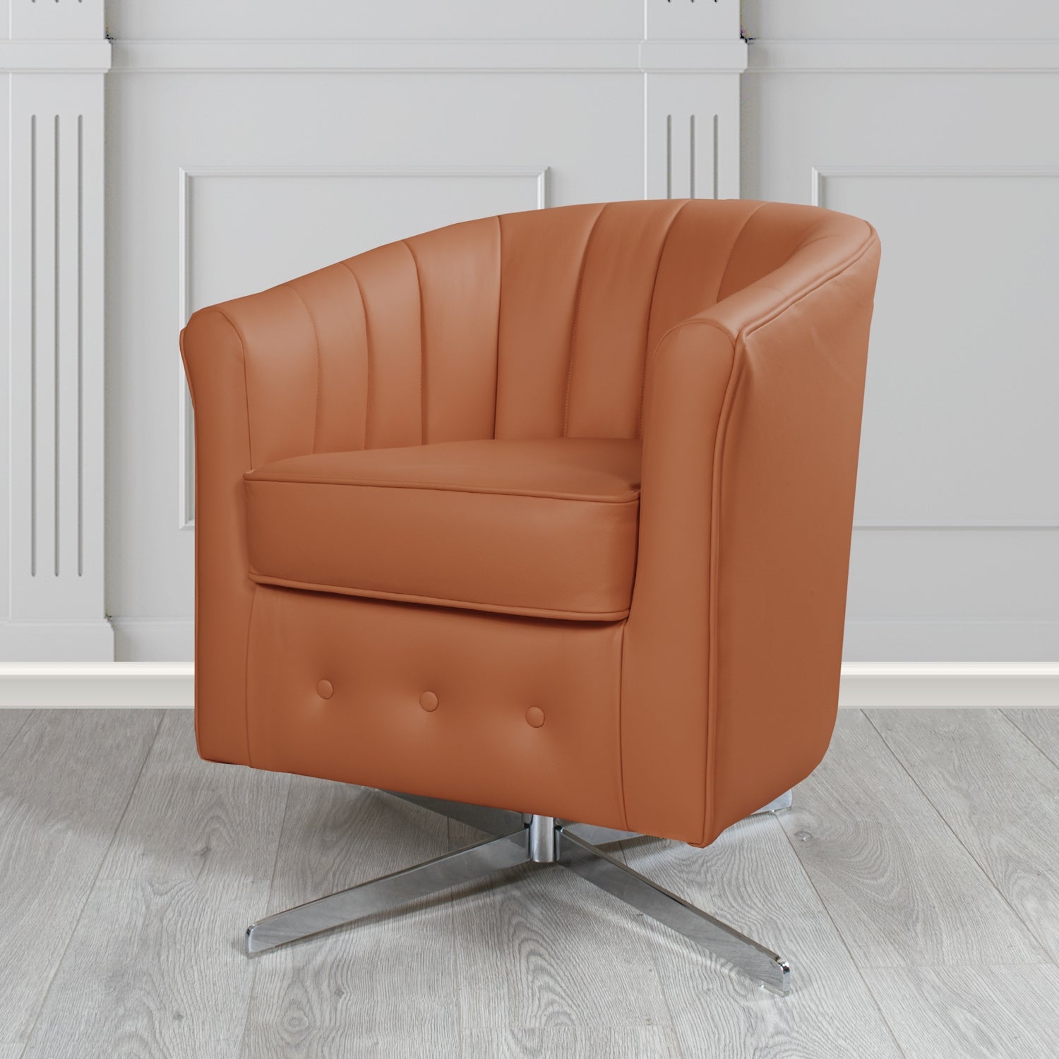 Doha Swivel Tub Chair in Vele Tan Genuine Leather