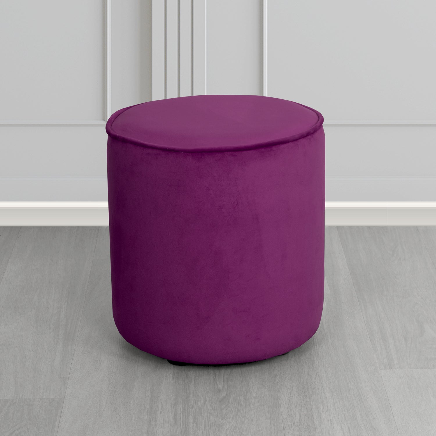 Betsy Round Footstool in Monaco Amethyst Velvet Fabric - The Tub Chair Shop