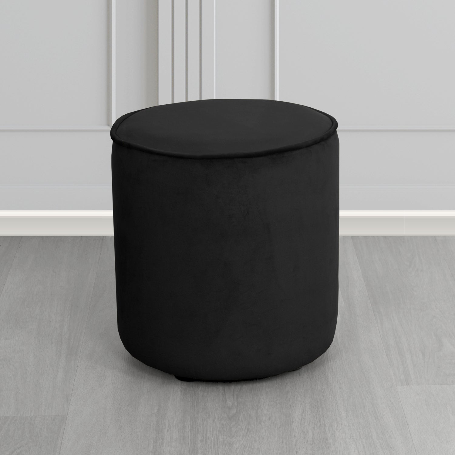 Betsy Round Footstool in Monaco Black Velvet Fabric - The Tub Chair Shop