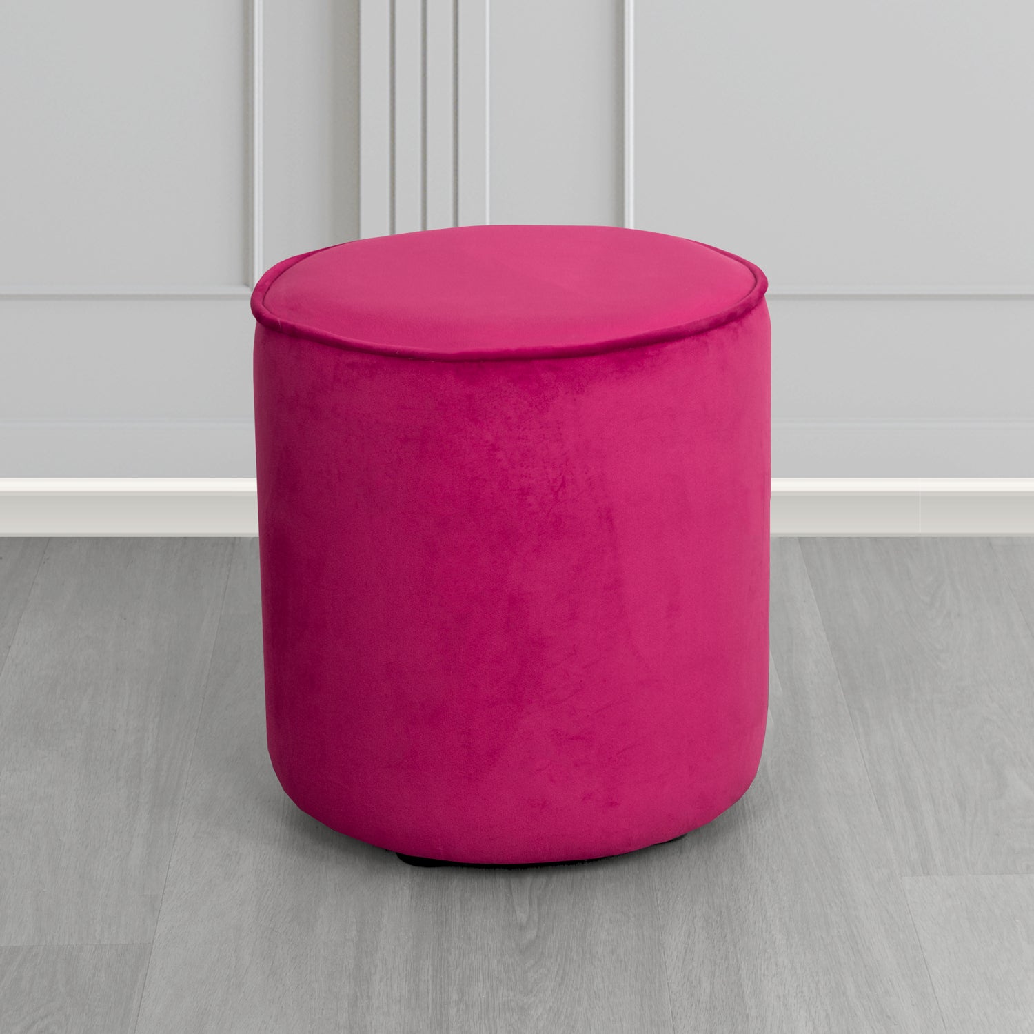 Betsy Round Footstool in Monaco Boysenberry Velvet Fabric - The Tub Chair Shop