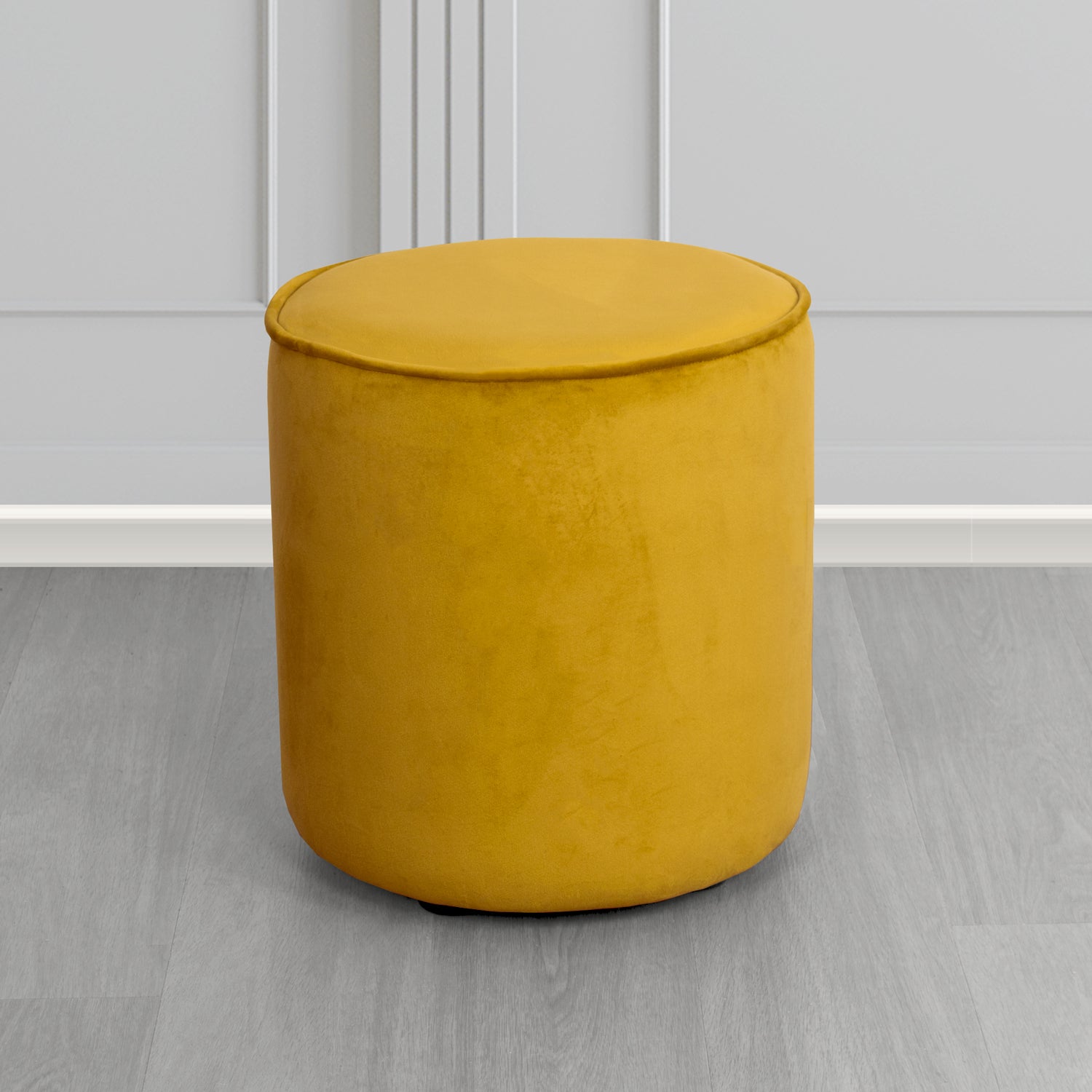 Betsy Round Footstool in Monaco Gold Velvet Fabric - The Tub Chair Shop