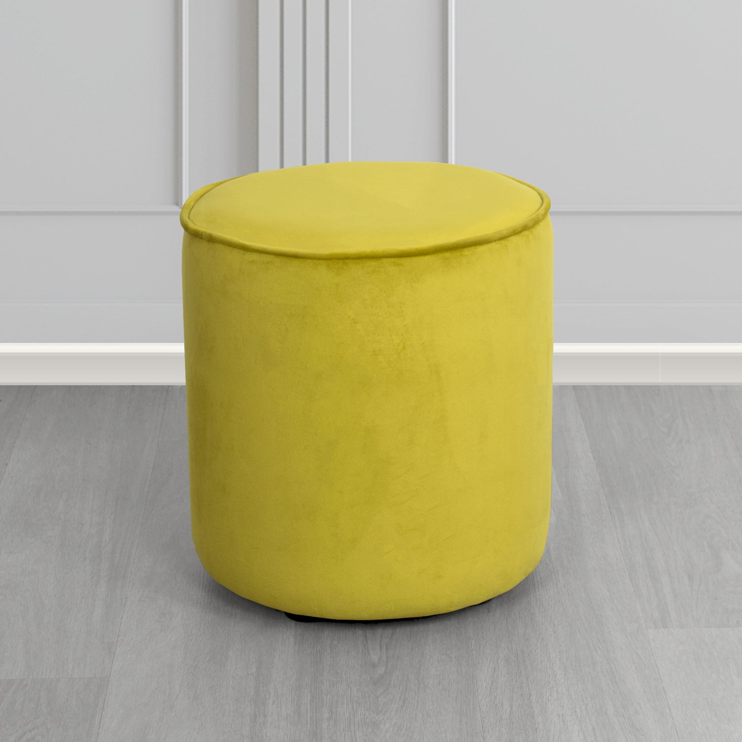 Betsy Round Footstool in Monaco Lemon Velvet Fabric - The Tub Chair Shop