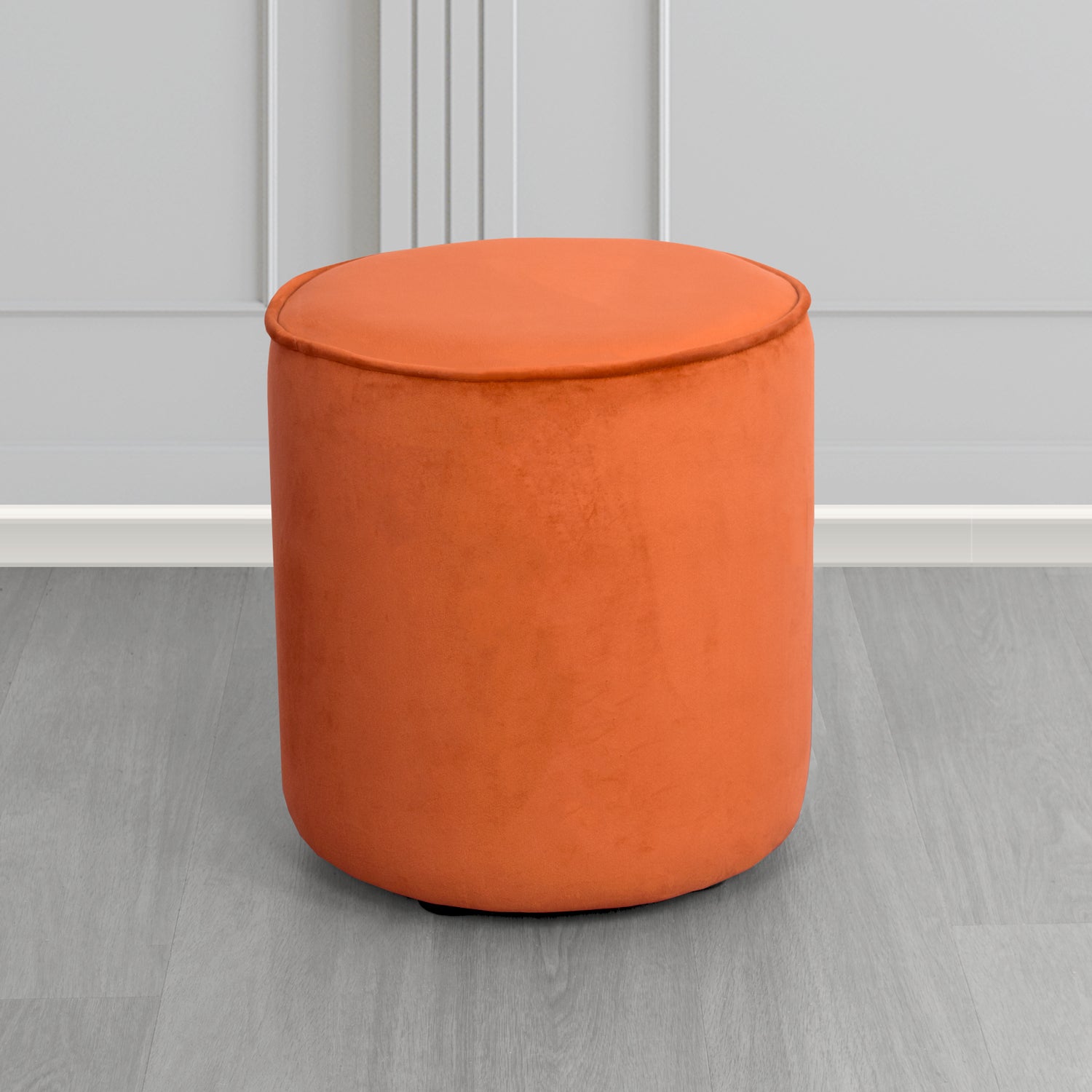 Betsy Round Footstool in Monaco Pumpkin Velvet Fabric - The Tub Chair Shop