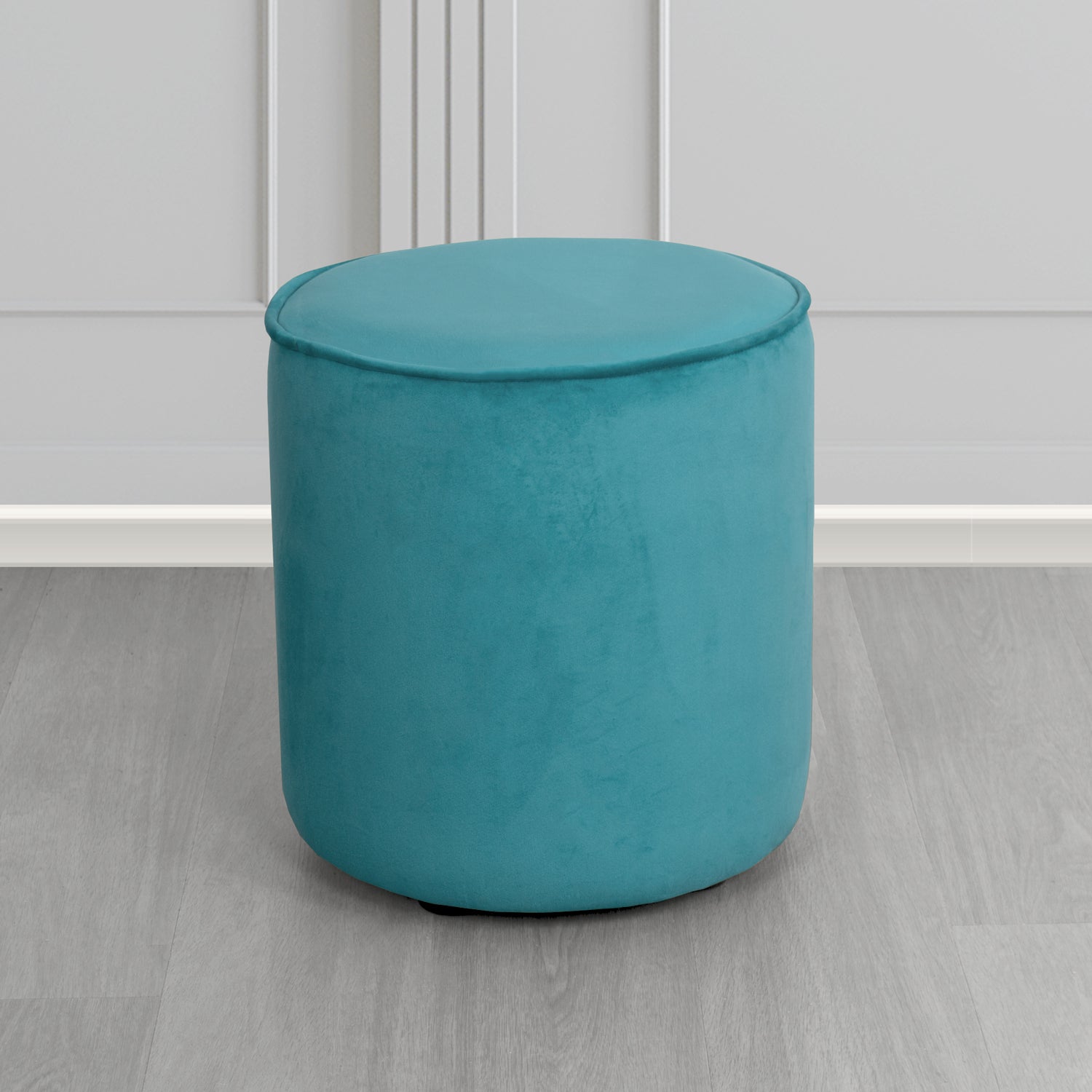 Betsy Round Footstool in Monaco Sky Velvet Fabric - The Tub Chair Shop