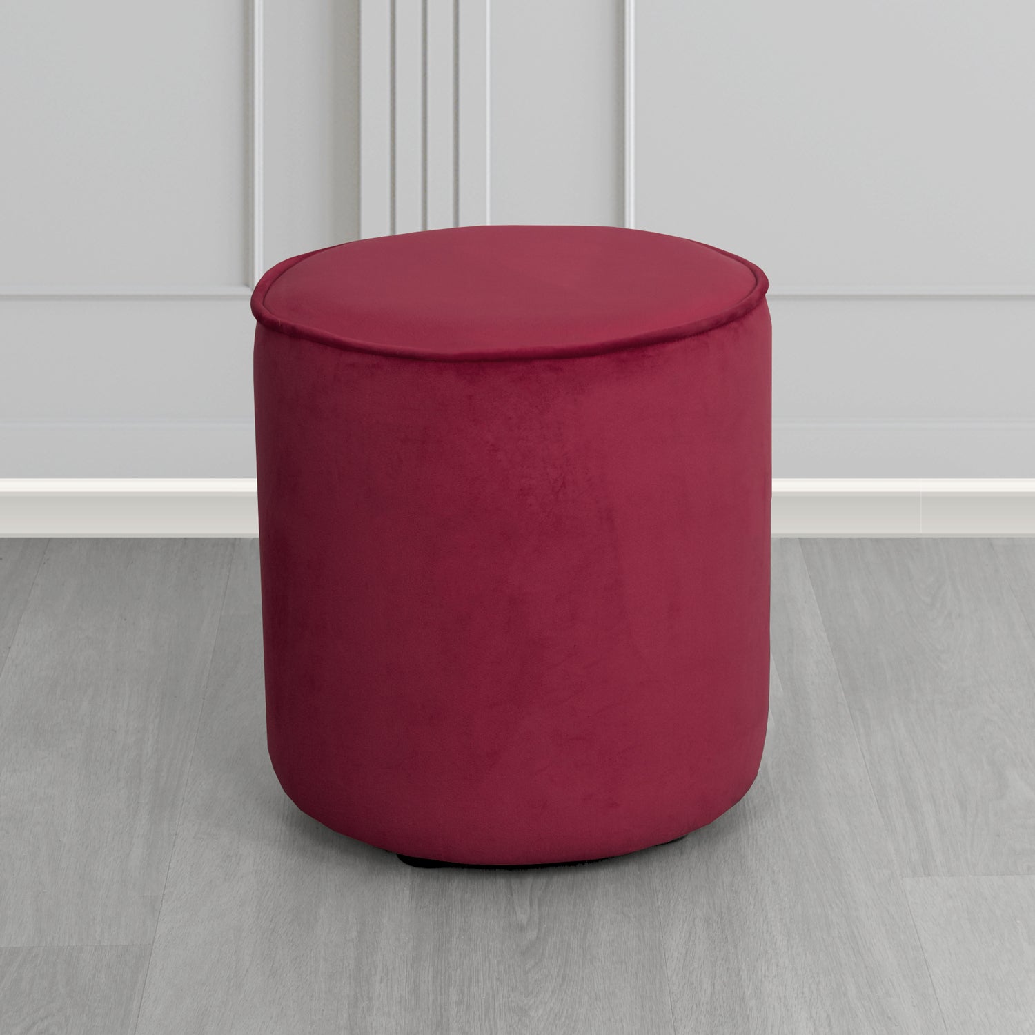 Betsy Round Footstool in Monaco Wine Velvet Fabric - The Tub Chair Shop