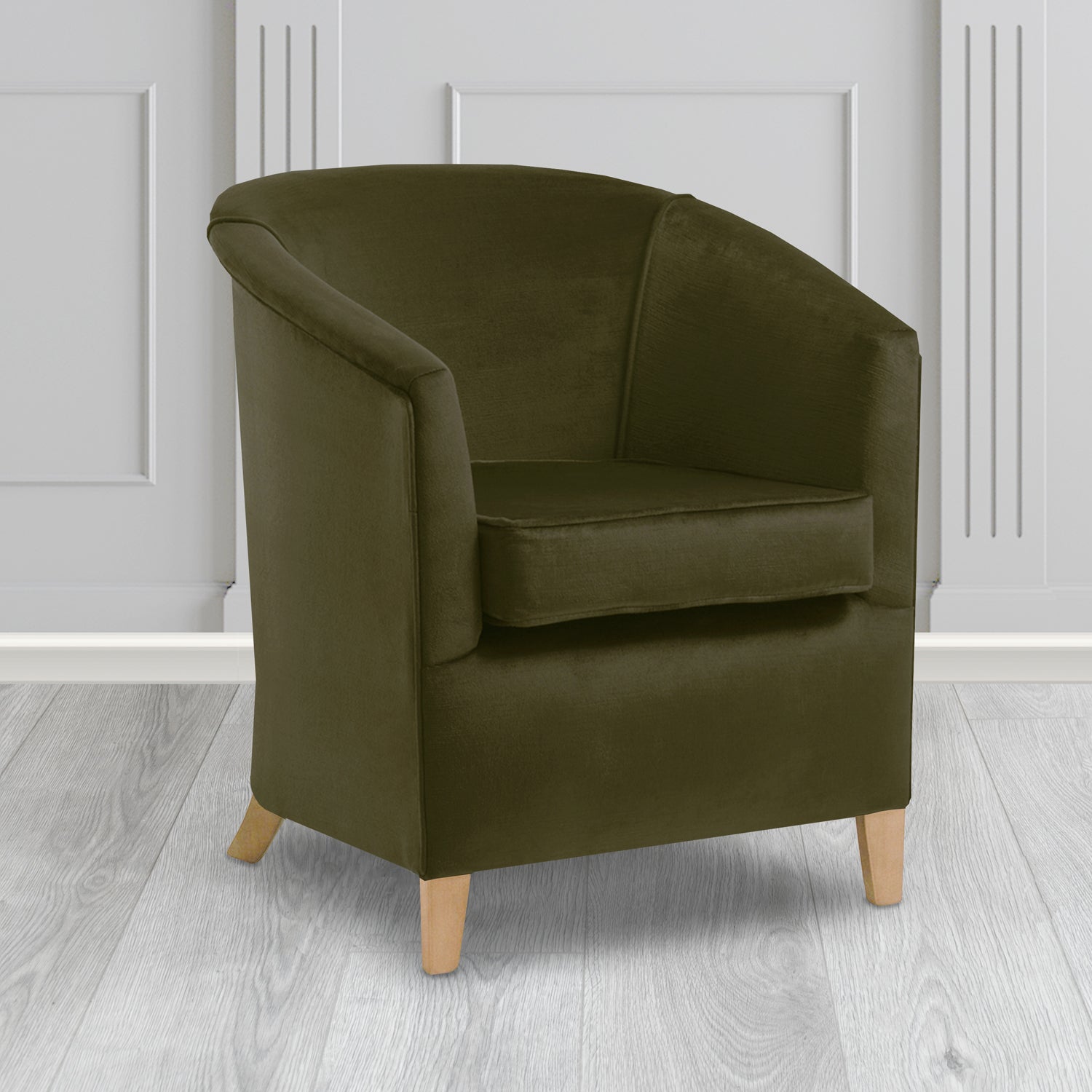 Jasmine Tub Chair in Noble 204 Moss Crib 5 Velvet Fabric - Water Resistant - The Tub Chair Shop