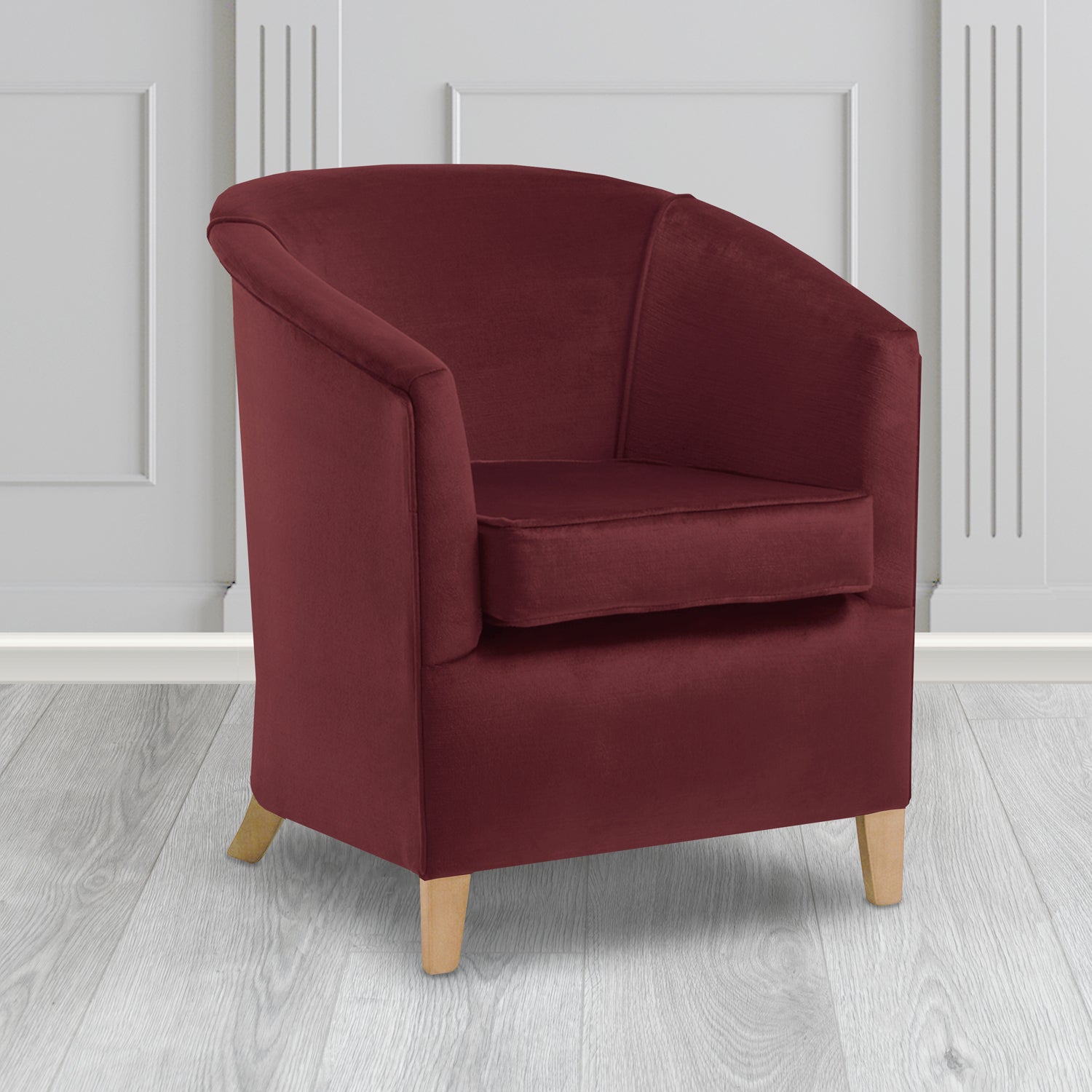 Jasmine Tub Chair in Noble 414 Wine Crib 5 Velvet Fabric - Water Resistant - The Tub Chair Shop